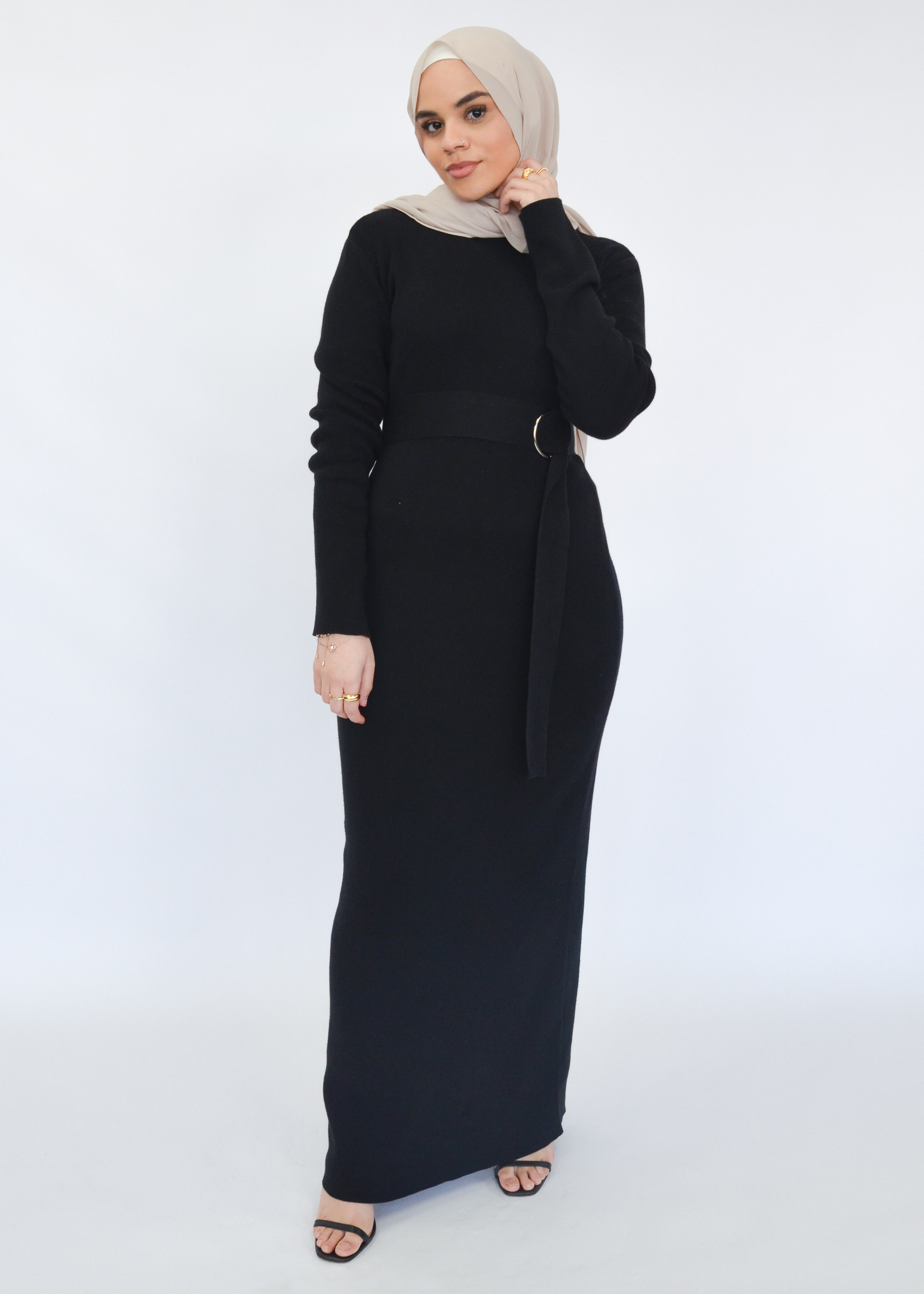 Nasiba Fashion Black Wintertide belted dress
