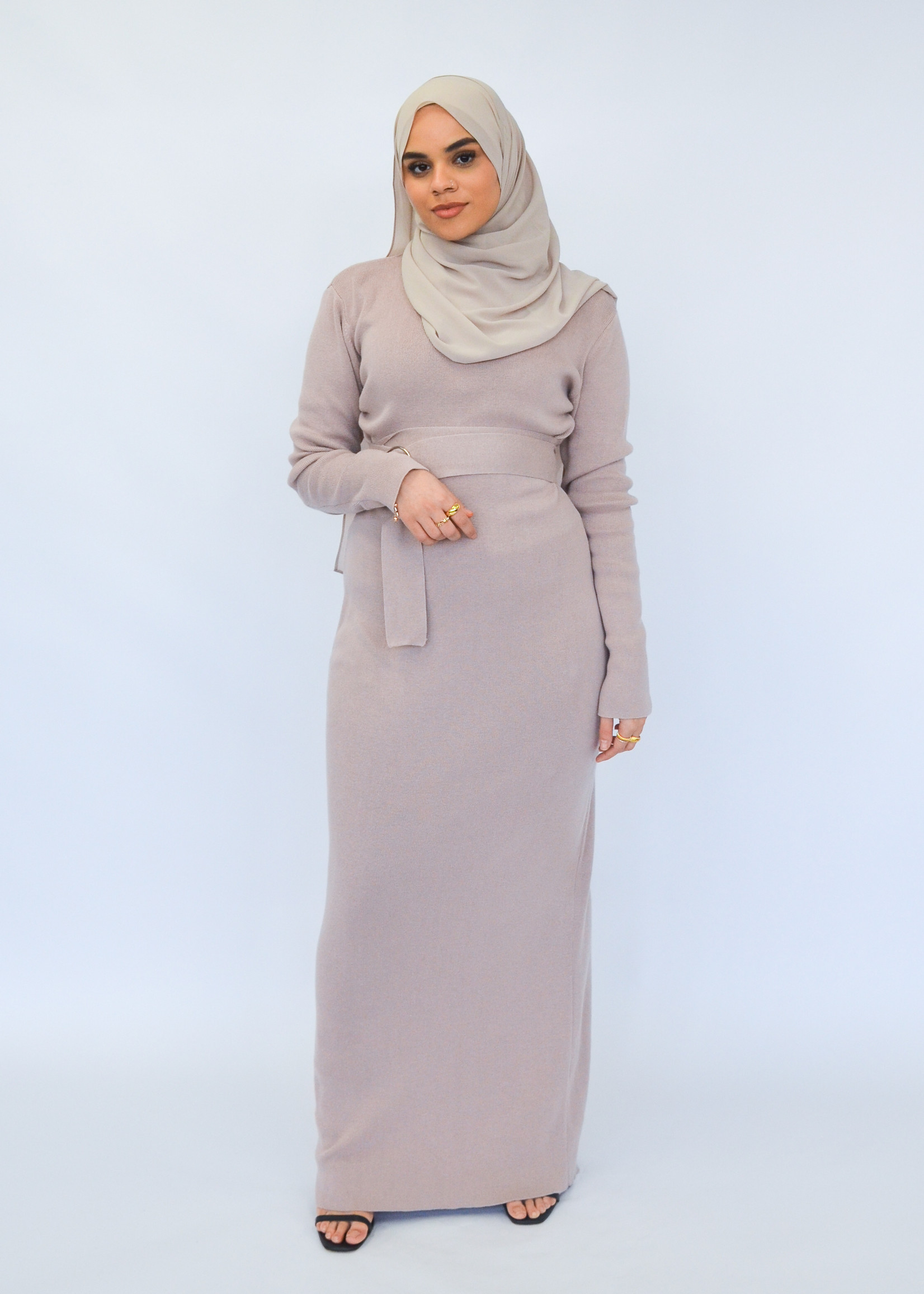 Nasiba Fashion Rose beige Wintertide belted dress