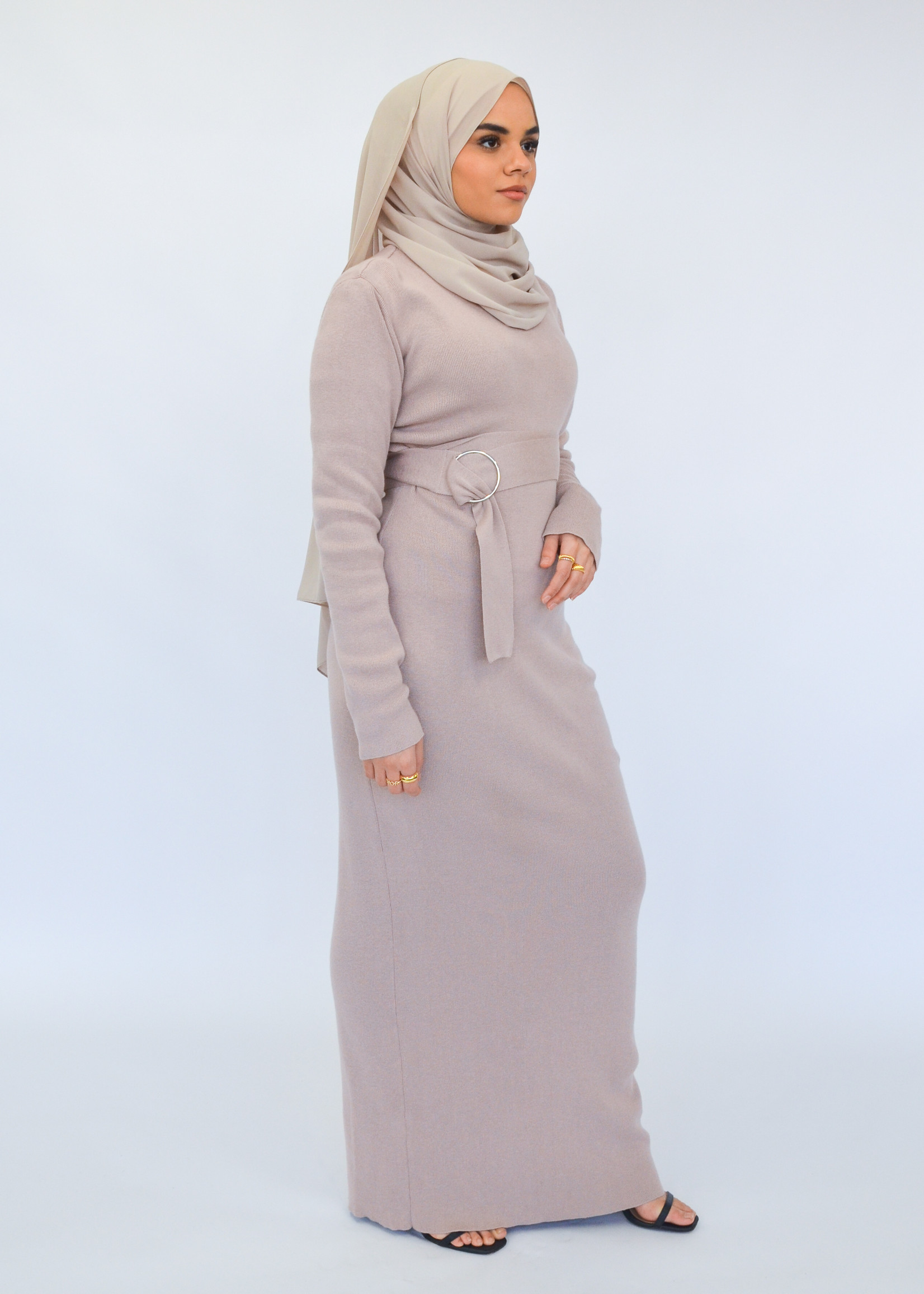 Nasiba Fashion Rose beige Wintertide belted dress