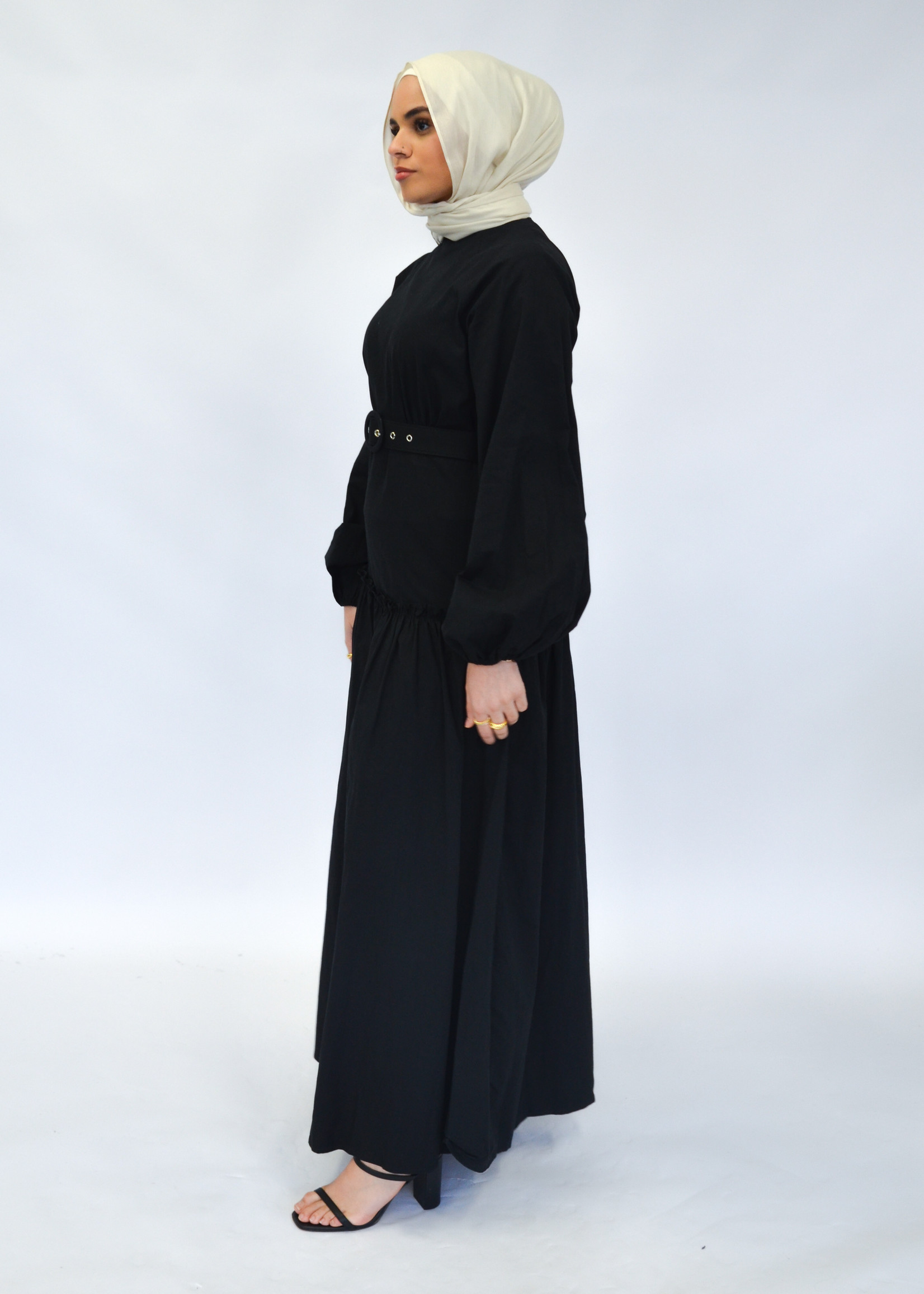 Nasiba Fashion Black Solid Flounce Dress