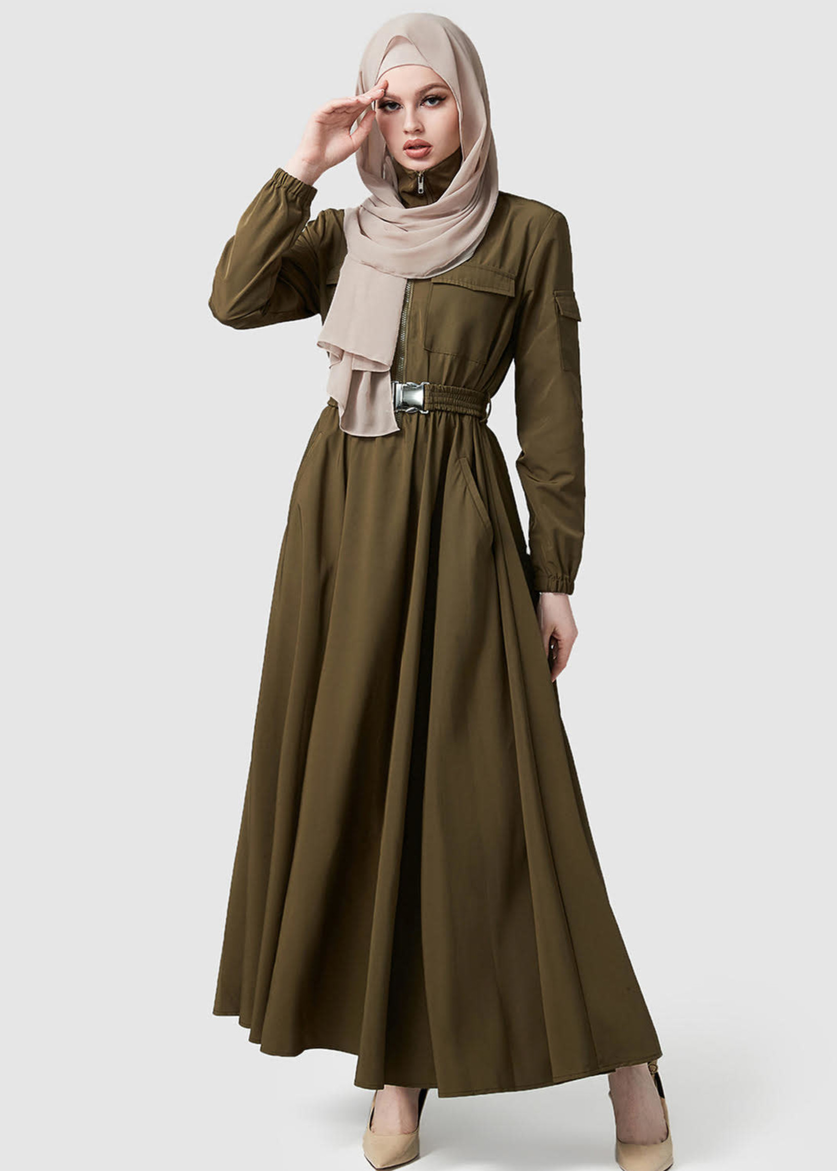 Hijab House Khaki belted dress