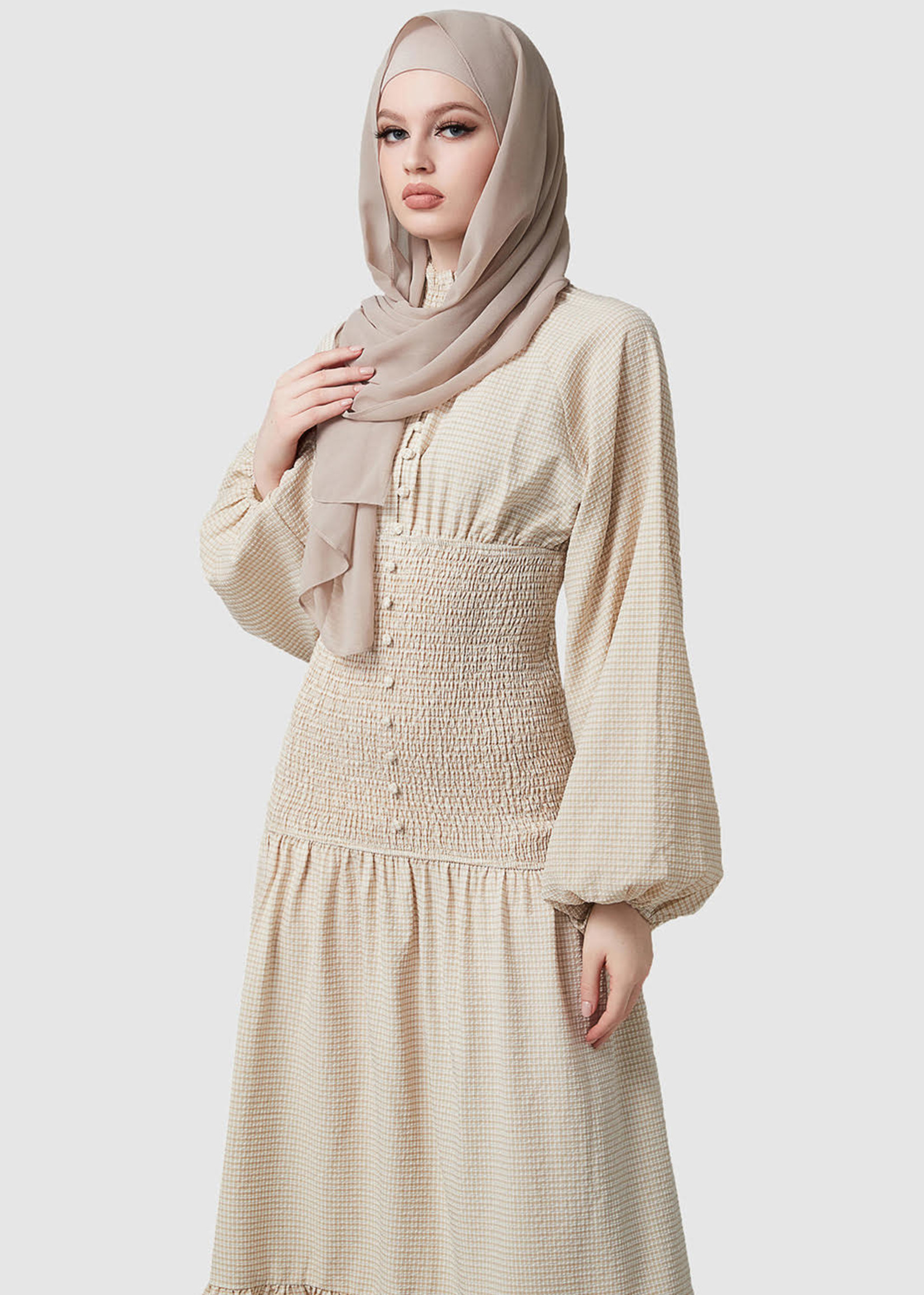 Hijab House Neutral checkered dress