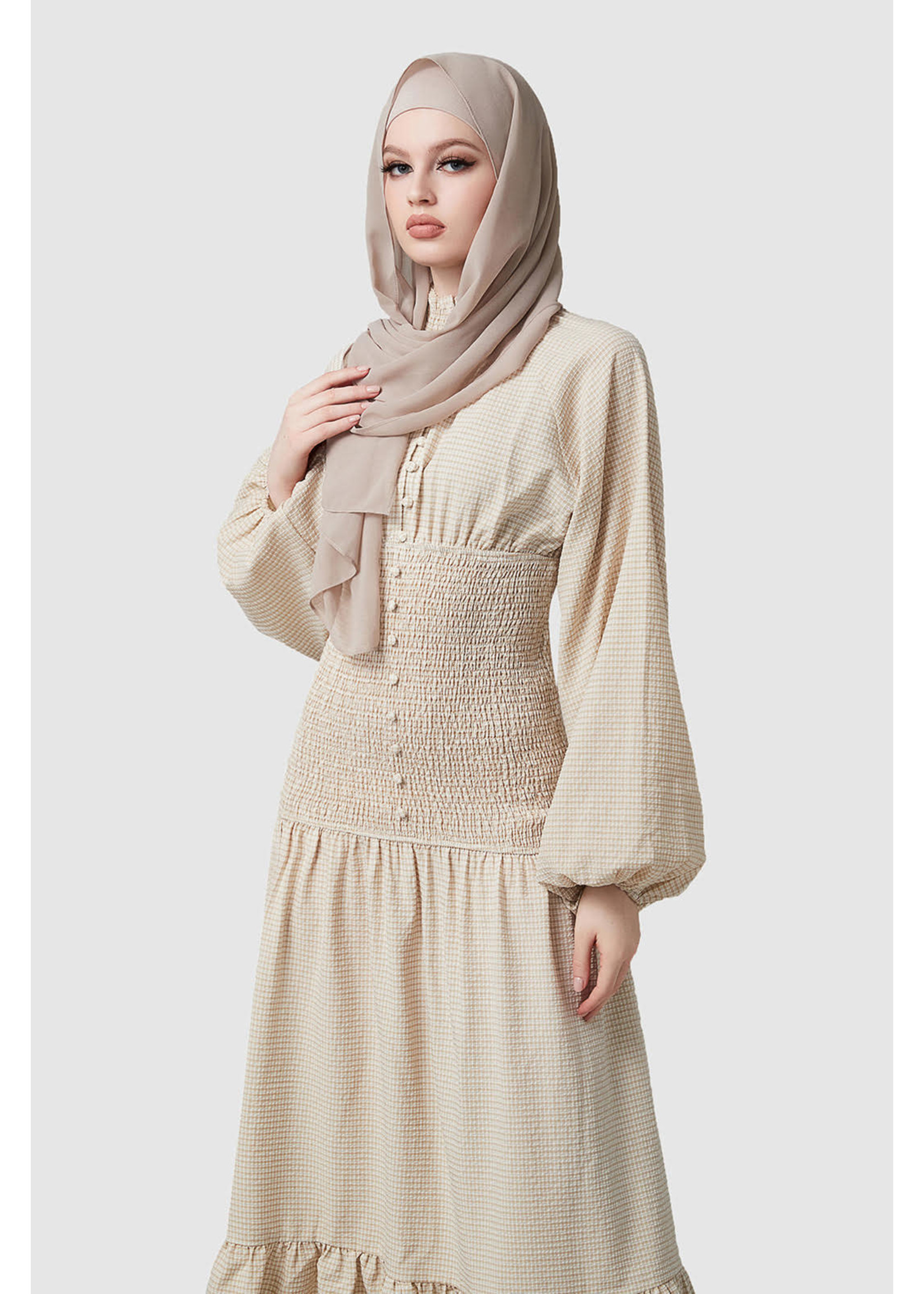 Hijab House Neutral checkered dress