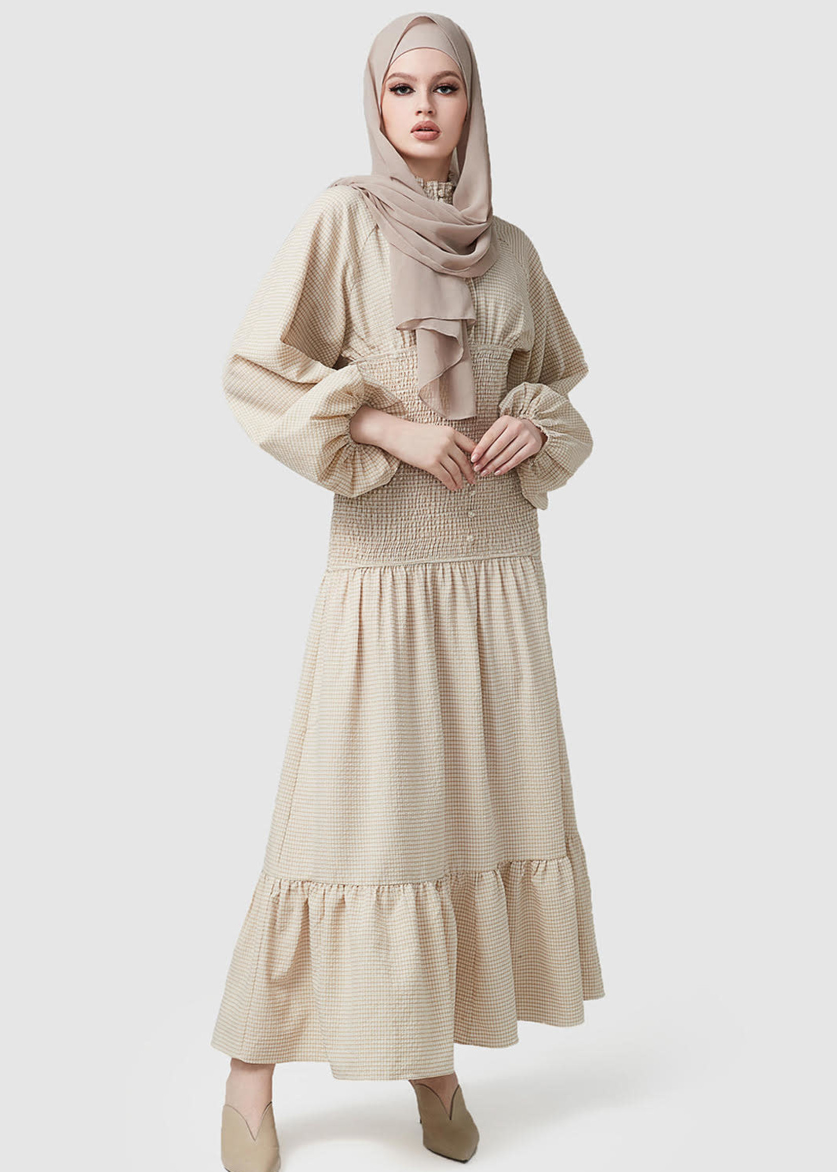 Hijab House Neutral checkered dress