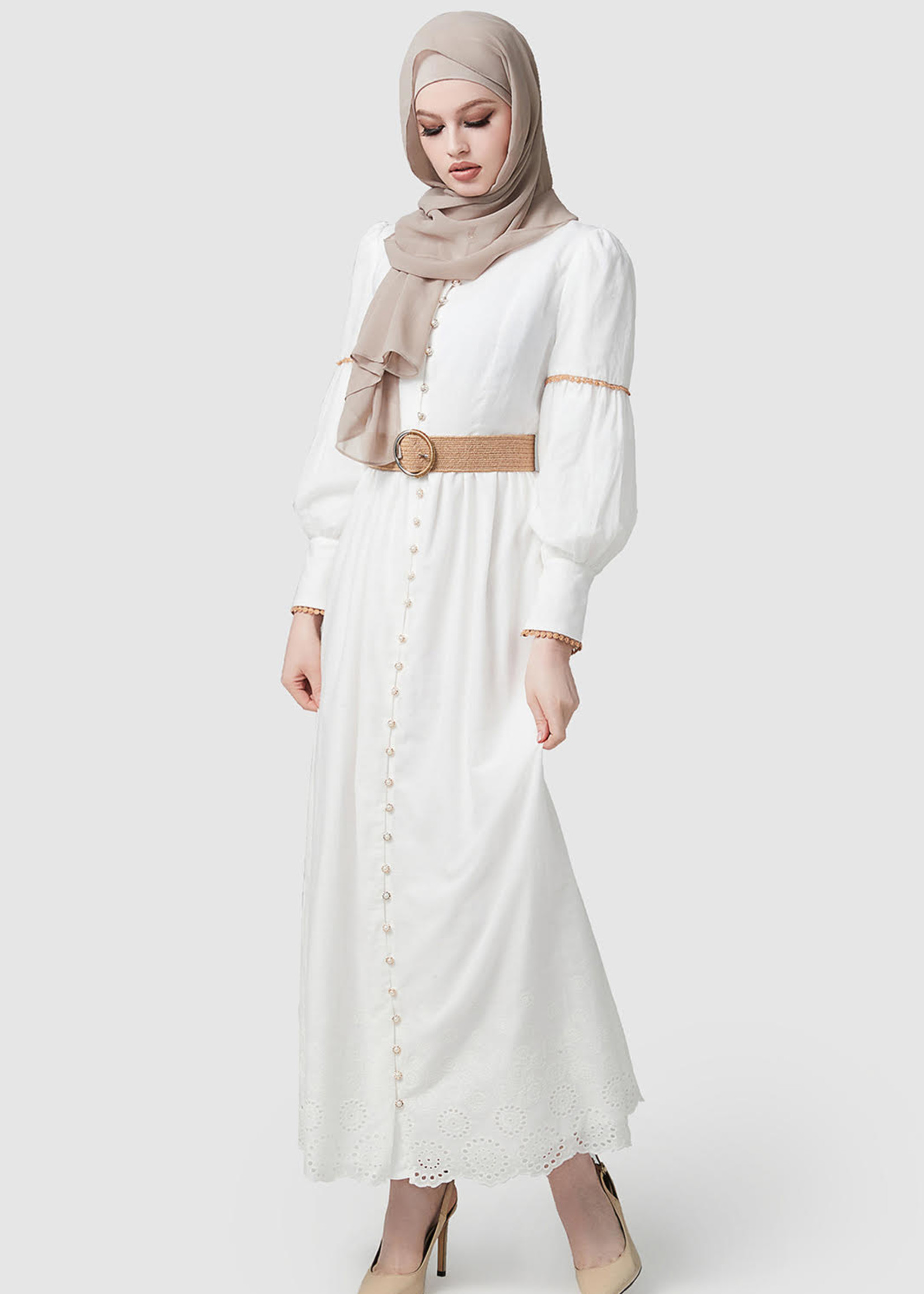 Hijab House White Borderie Dress