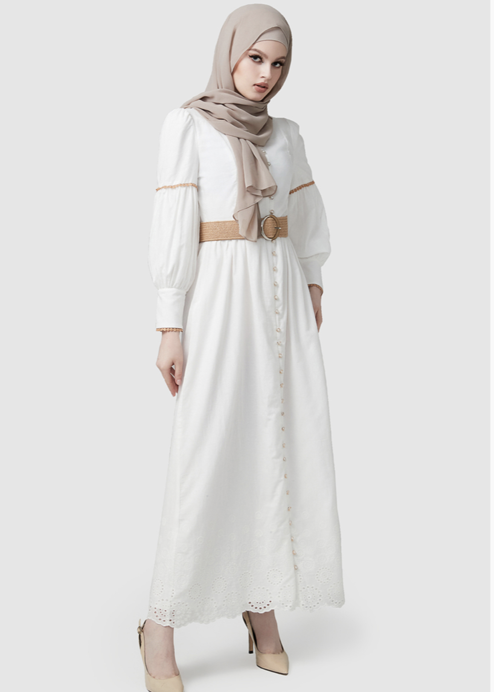 Hijab House White Borderie Dress