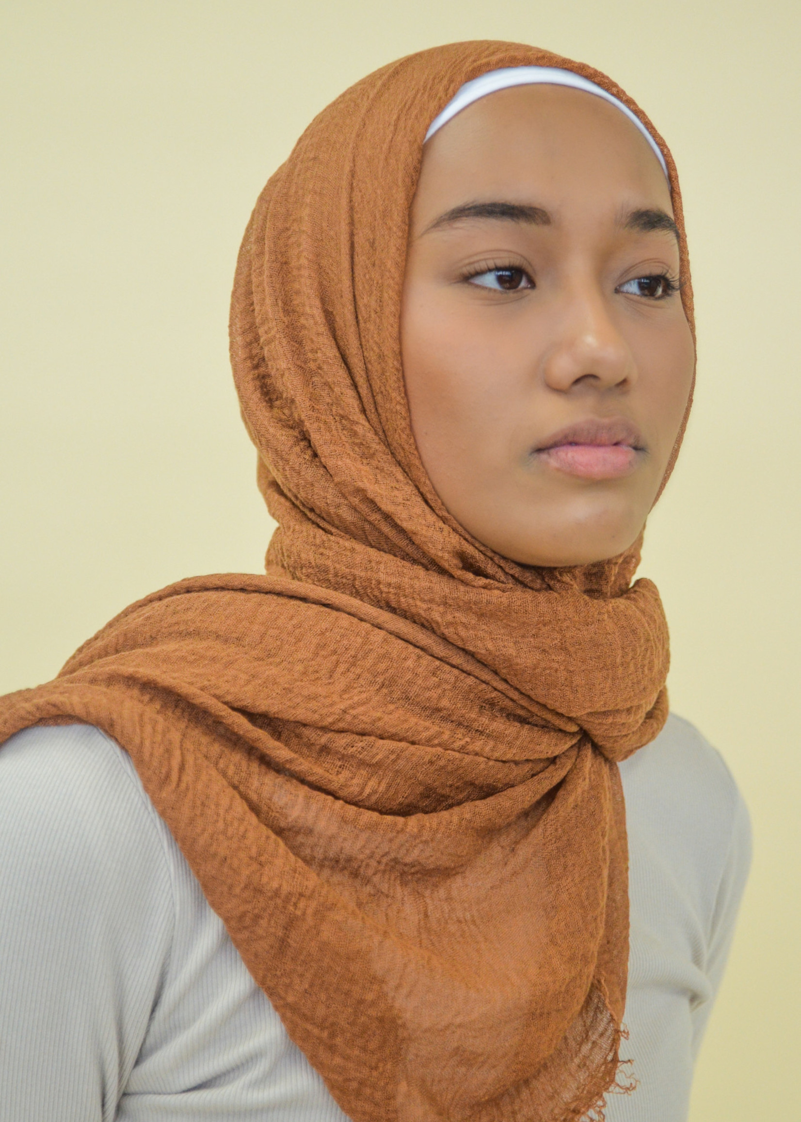Nasiba Fashion Bombay brown cotton crinkle shawl