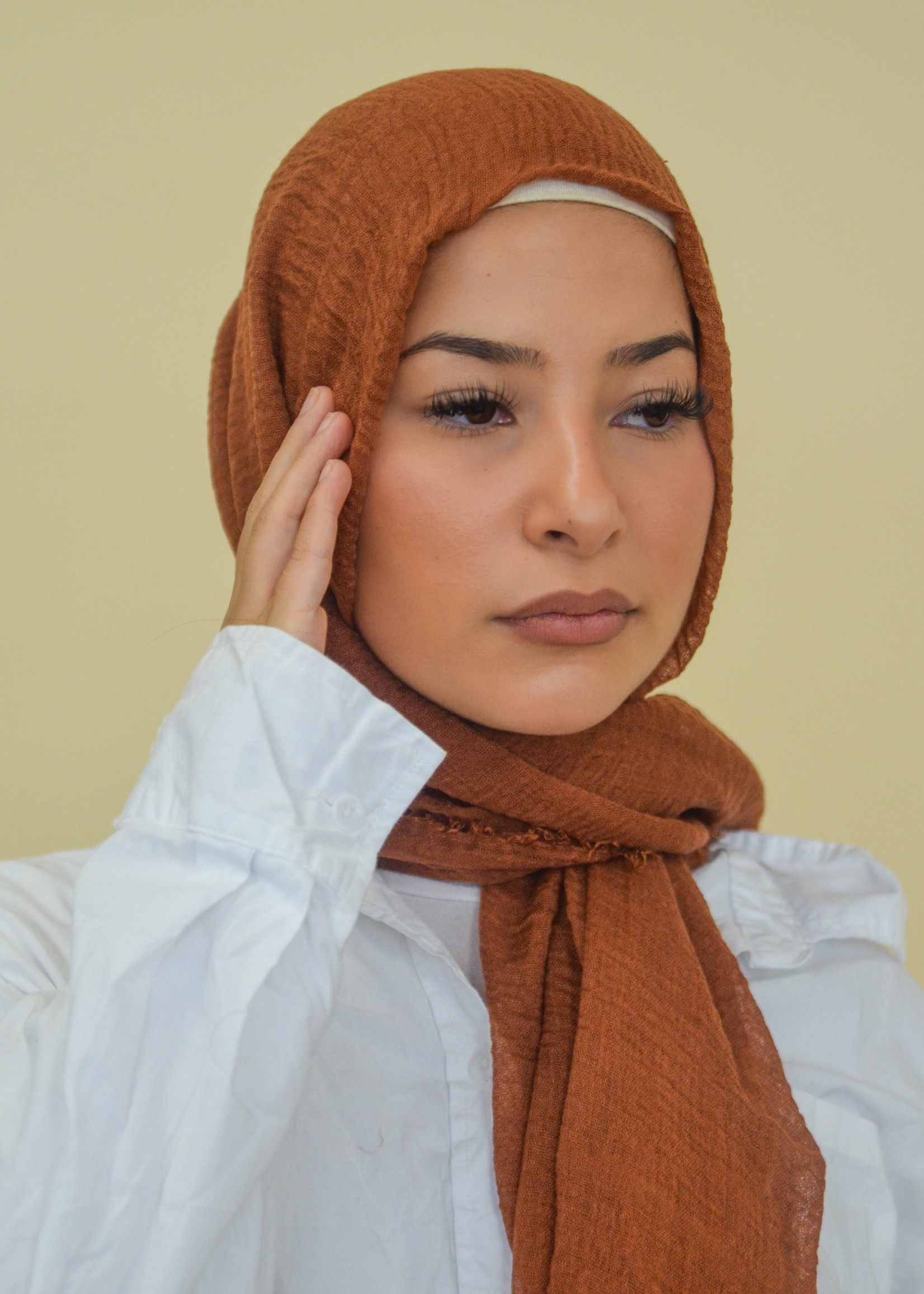 Nasiba Fashion Brown patina cotton crinkle shawl