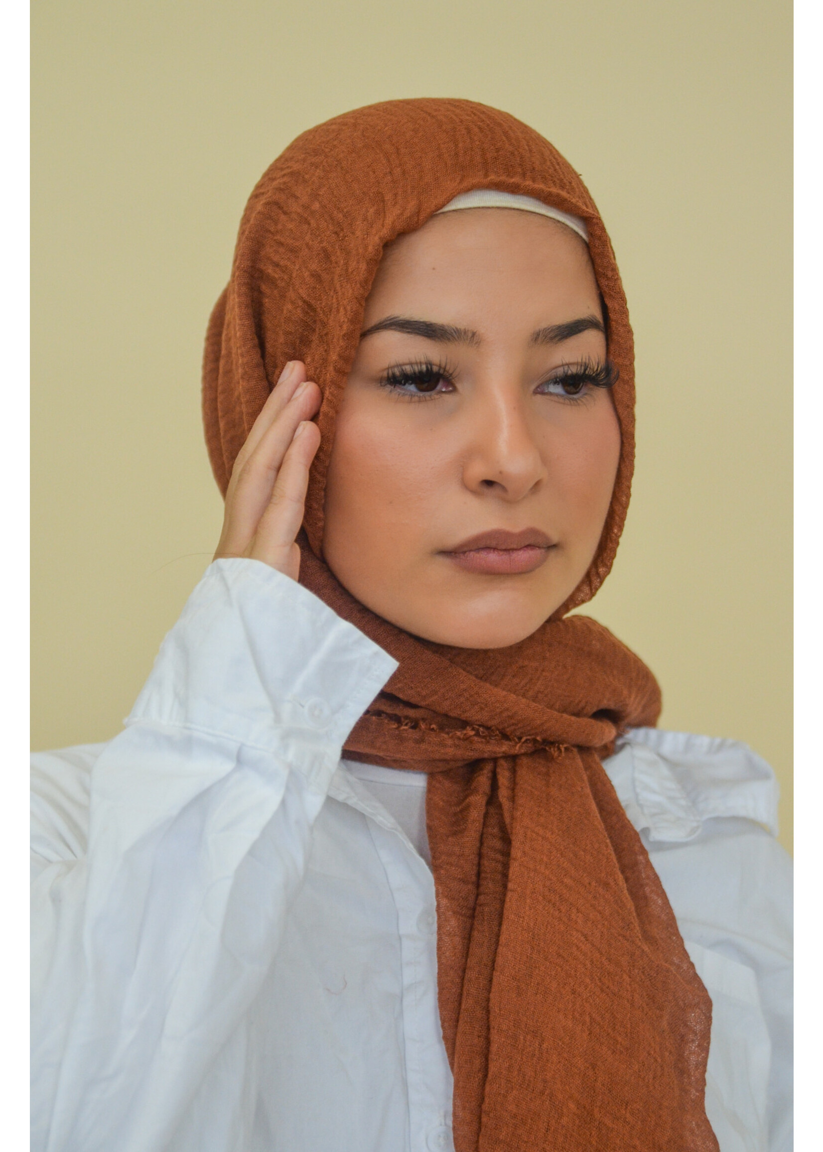 Nasiba Fashion Brown patina cotton crinkle shawl