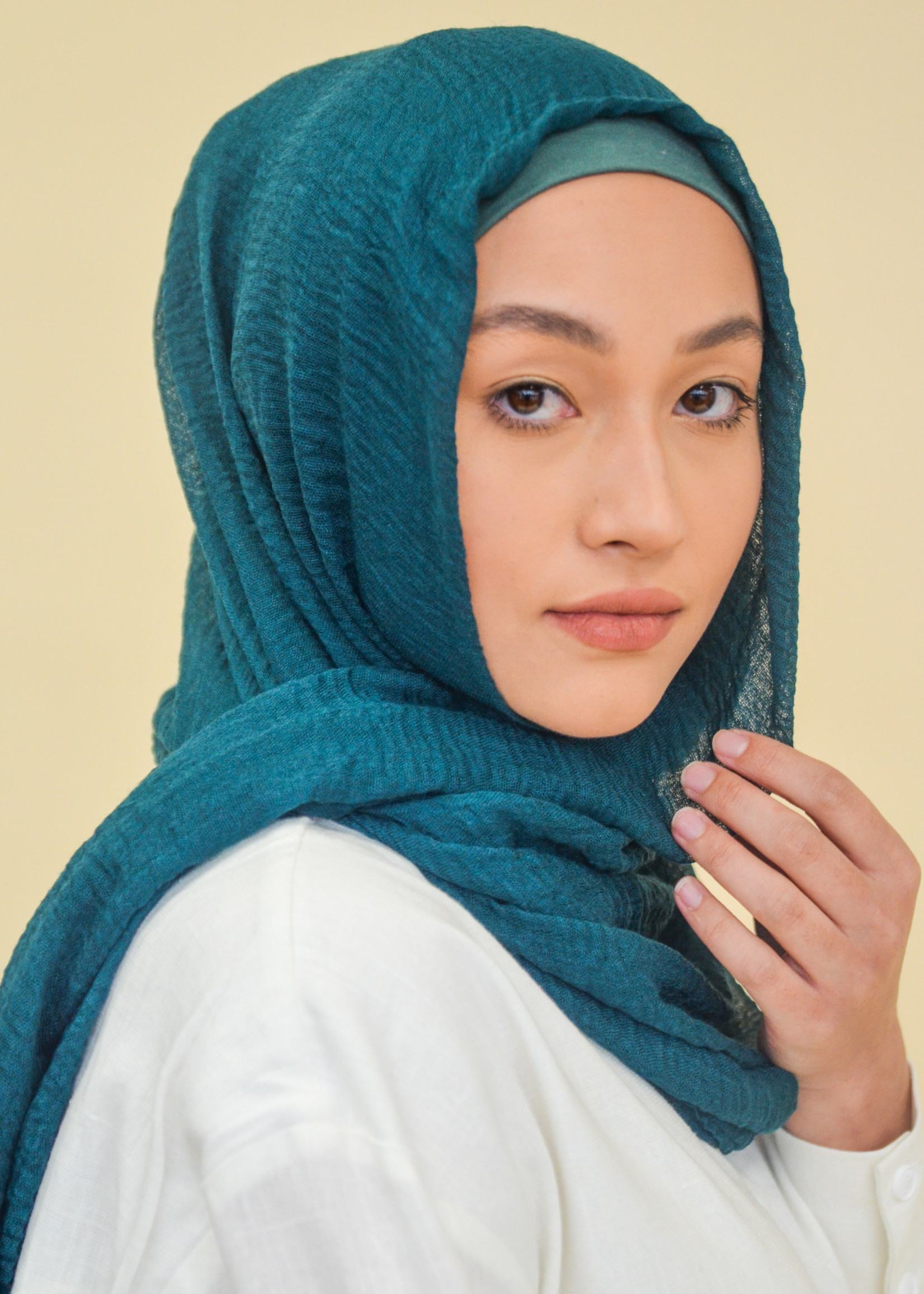 Nasiba Fashion Deep lagoon cotton crinkle shawl