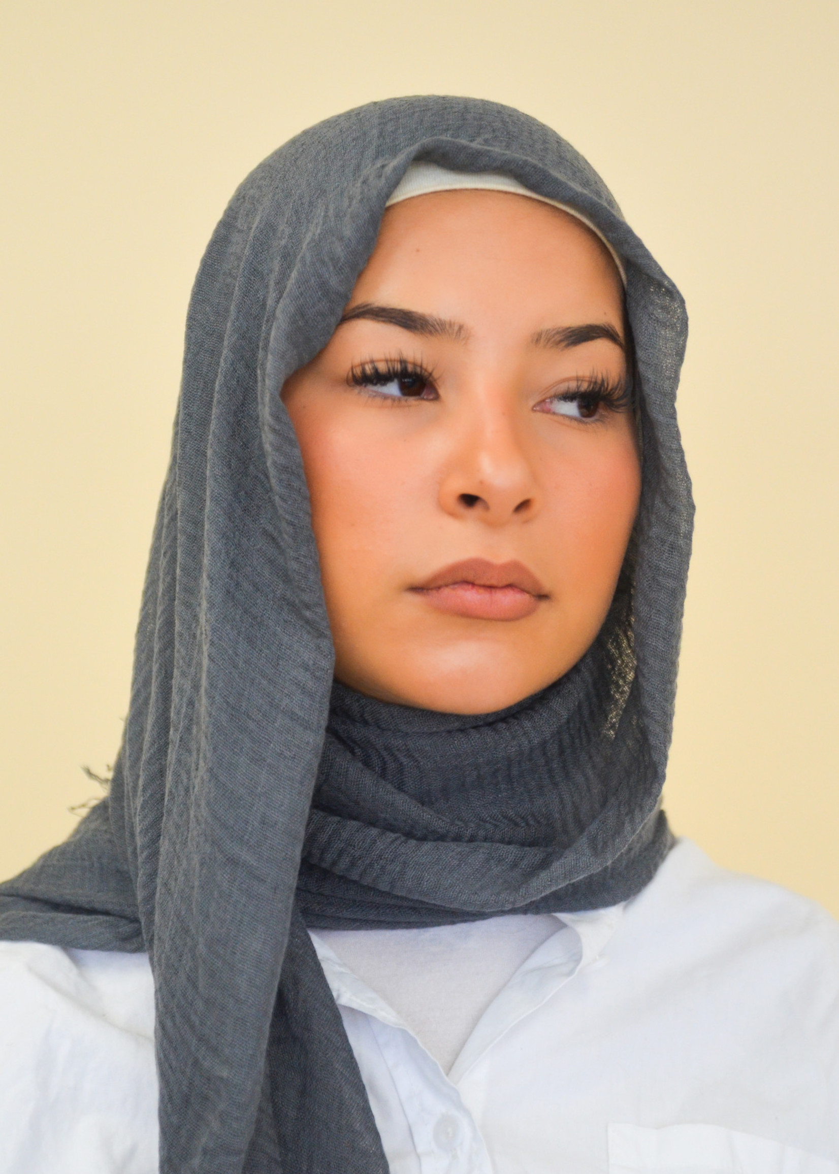Nasiba Fashion Mink grey cotton crinkle shawl