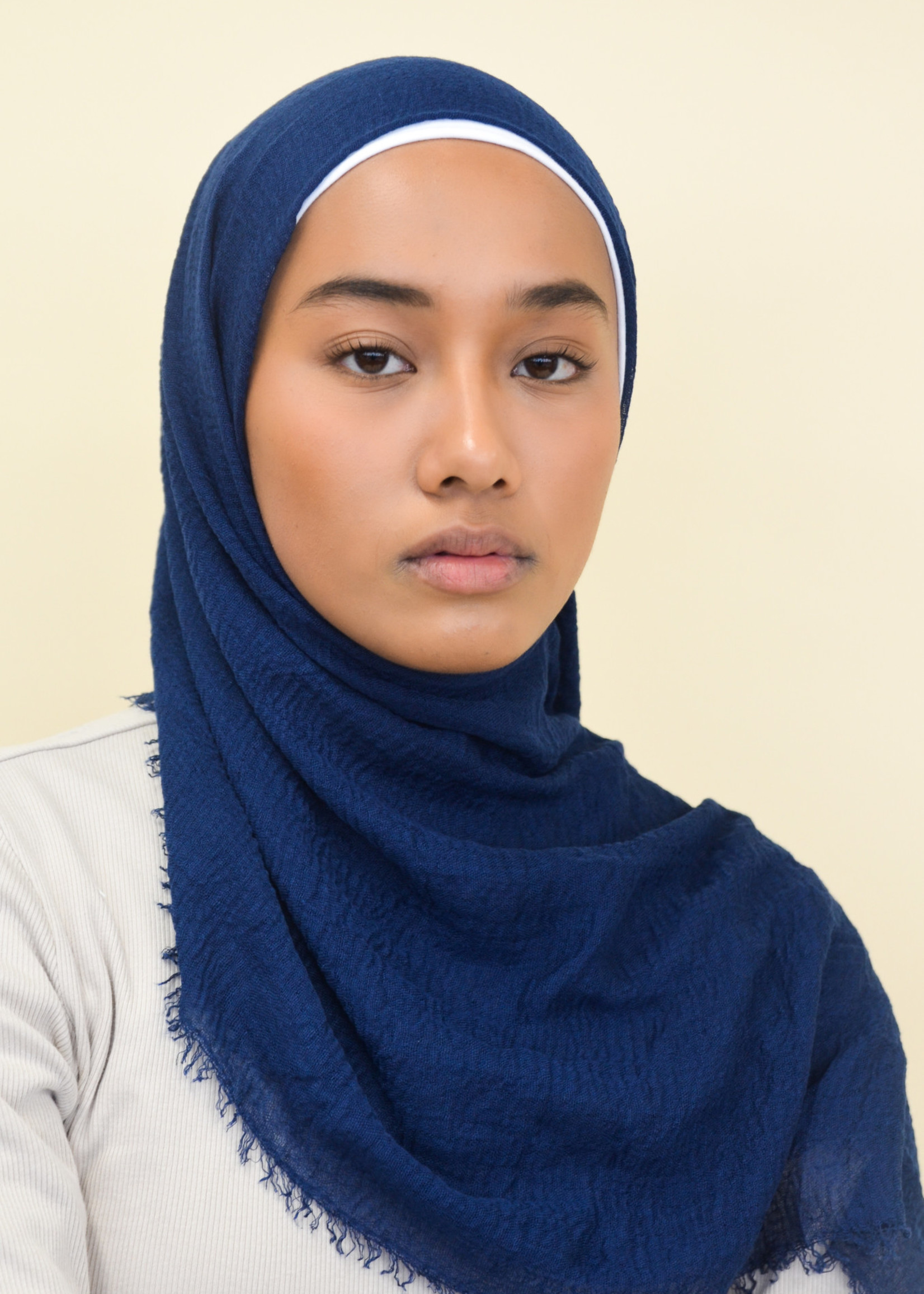 Nasiba Fashion Midnight navy cotton crinkle shawl