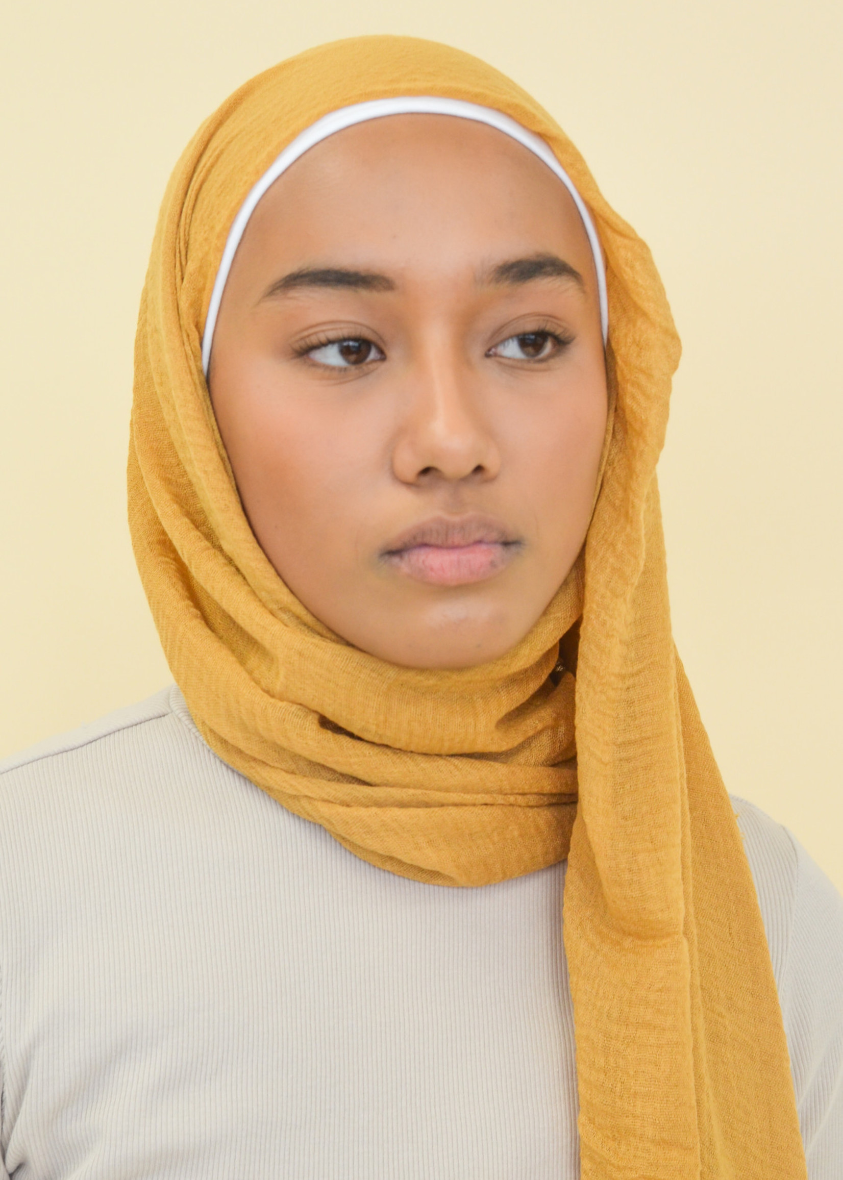 Nasiba Fashion Mustard cotton crinkle shawl