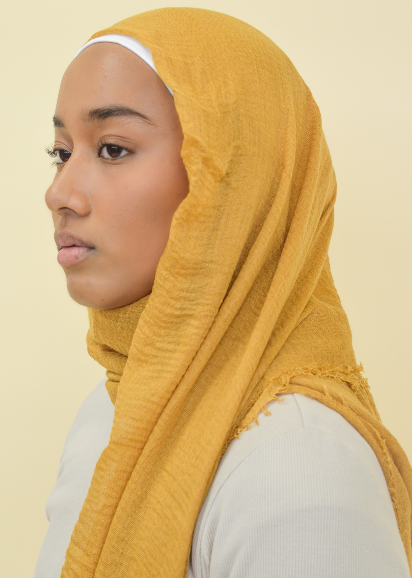 Nasiba Fashion Mustard cotton crinkle shawl