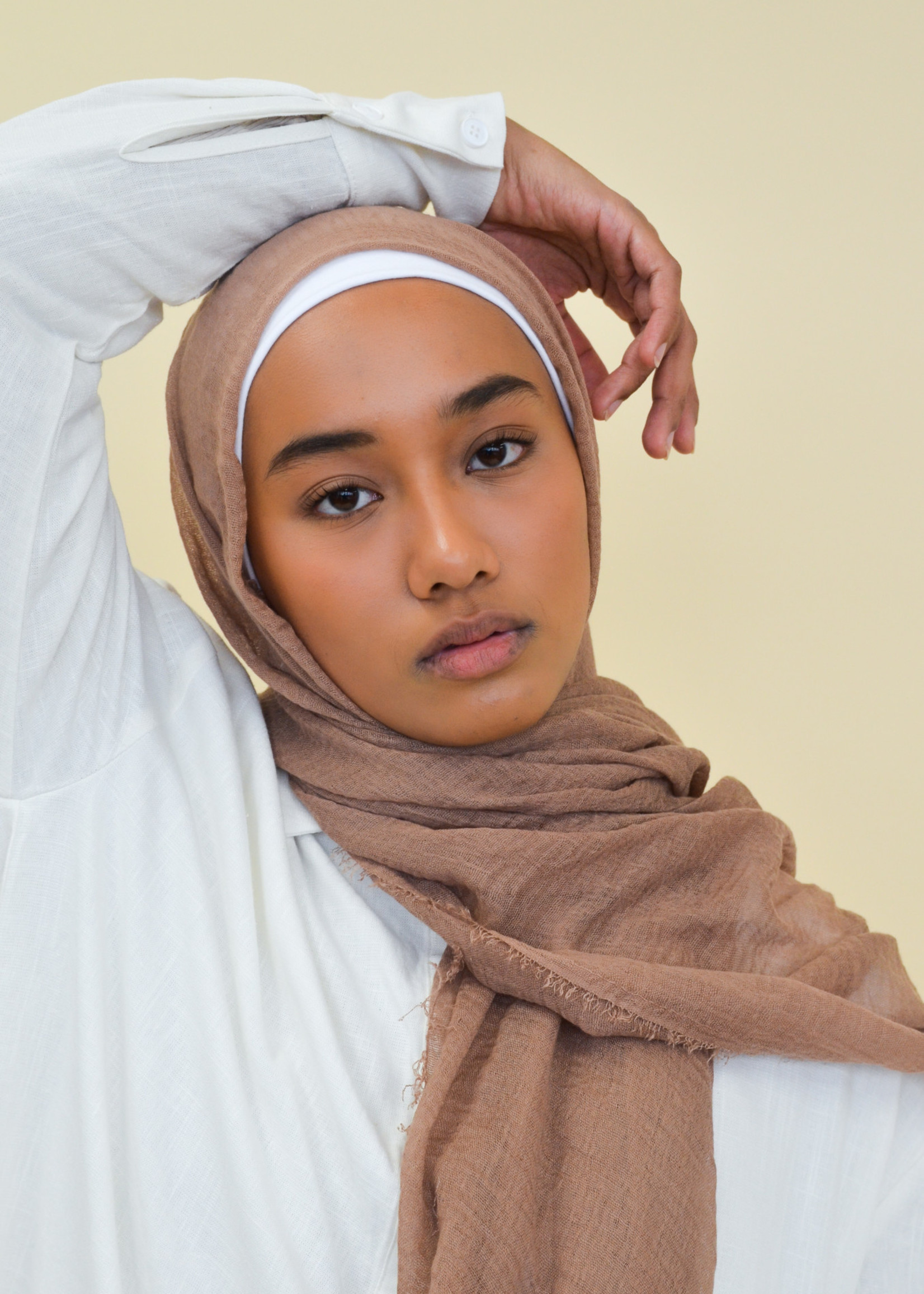 Nasiba Fashion Savannah tan cotton crinkle shawl