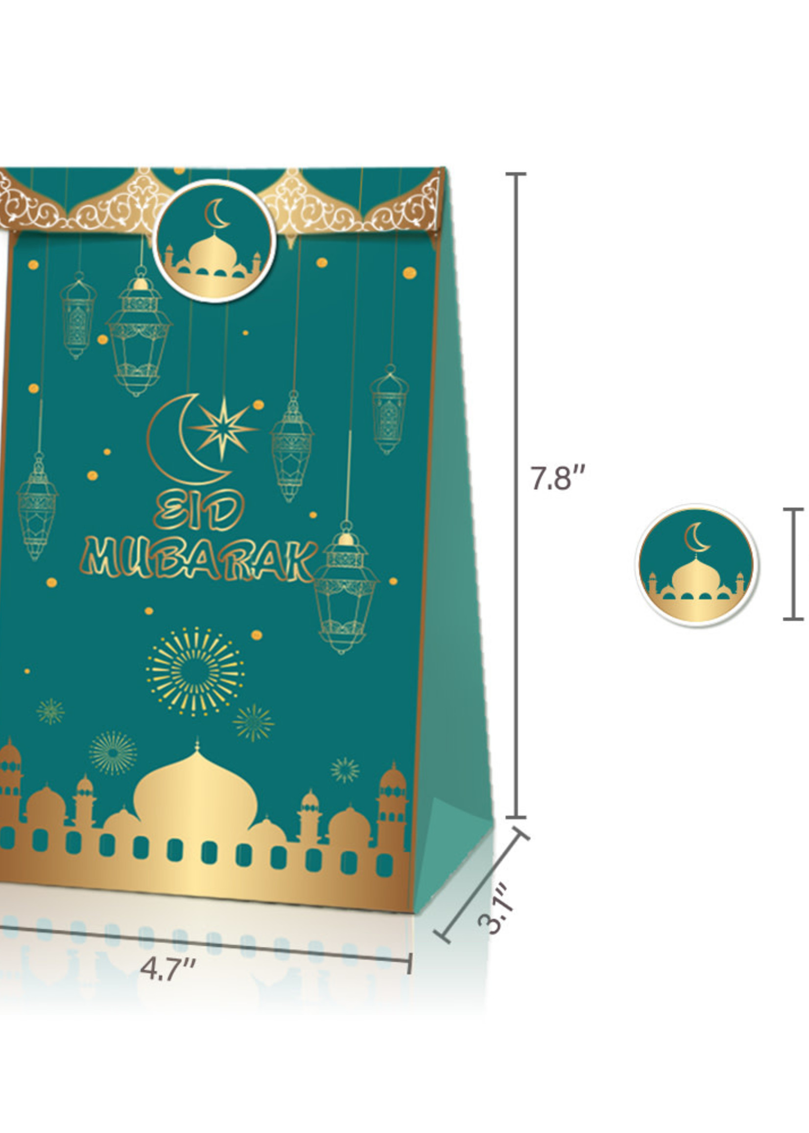 Nasiba Fashion 12pc Eid mubarak paper bags/stickers