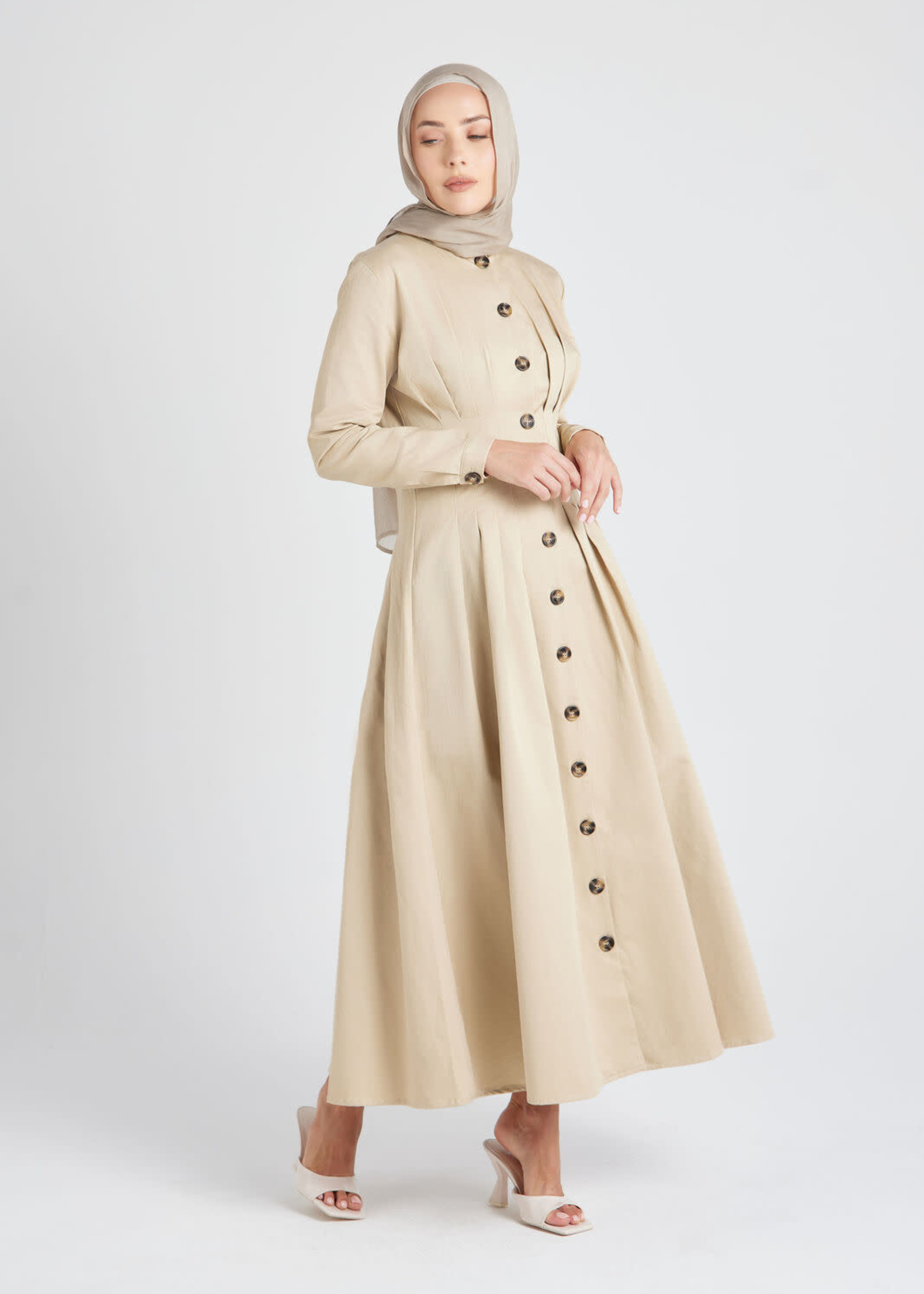 Hijab House Beige Pleated Dress