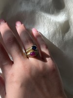 Vintage Ruby & Sapphire Cab Yellow Gold Ring