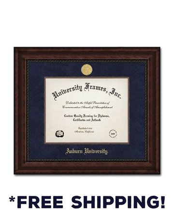 University Frame Diploma Frame I- Executive Mahogany Navy Suede Gold Medallion