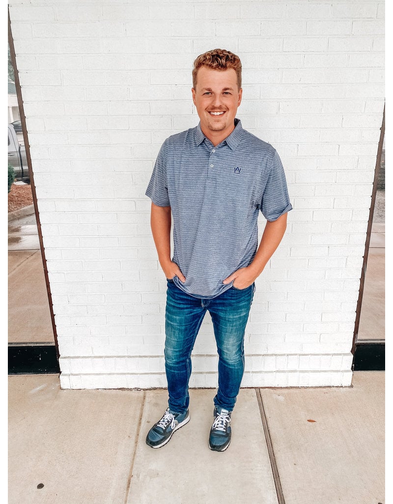 Divots Washed Denim and White Stripe Polo with Navy AU