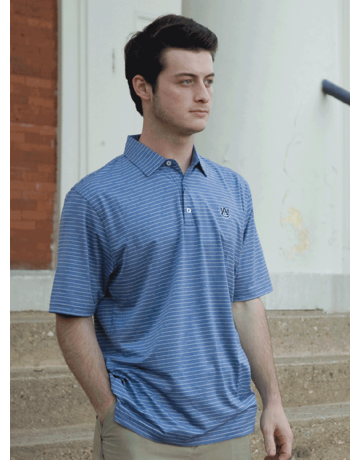 Divots Washed Denim and White Stripe Polo with Navy AU