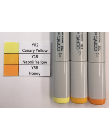 J&M Copic Marker Set-Yellow Y02, Y19, Y38
