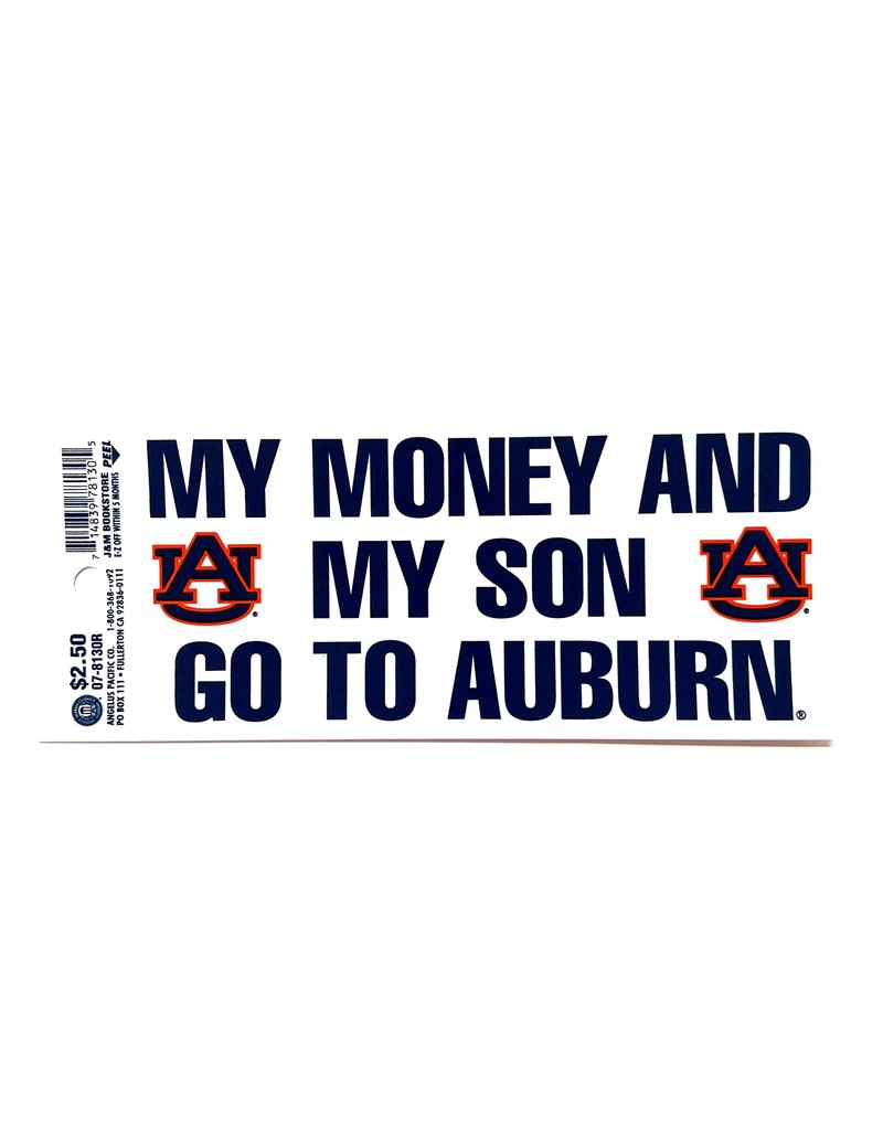 Angelus Pacific My Money and My Son Go To Auburn Decal