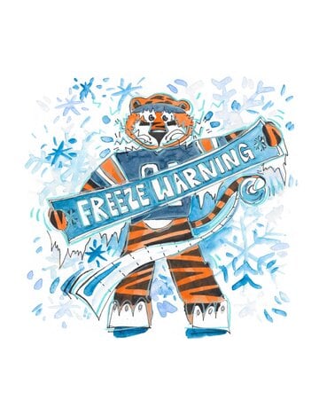 Art by LJD Freeze Warning Aubie 8 by 8 print