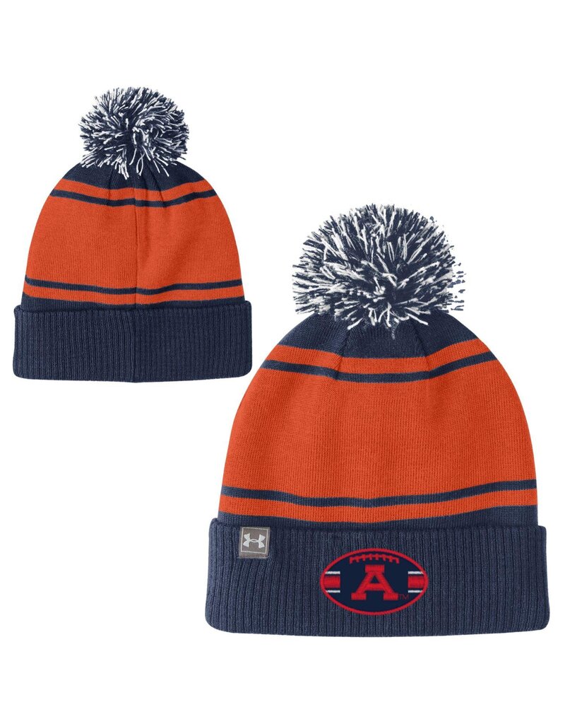 Under Armour Youth Orange Striped Beanie with Football Patch