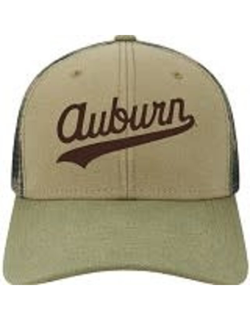 Legacy Script Auburn Khaki with Camo Mest Hat