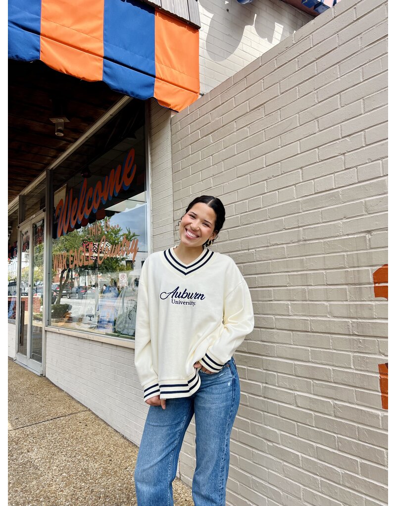 Chicka-D Womens Script Auburn Tigers Letterman V-Neck