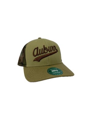Legacy Script Auburn Khaki with Camo Mest Hat