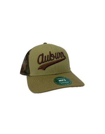 Legacy Script Auburn Khaki with Camo Mest Hat