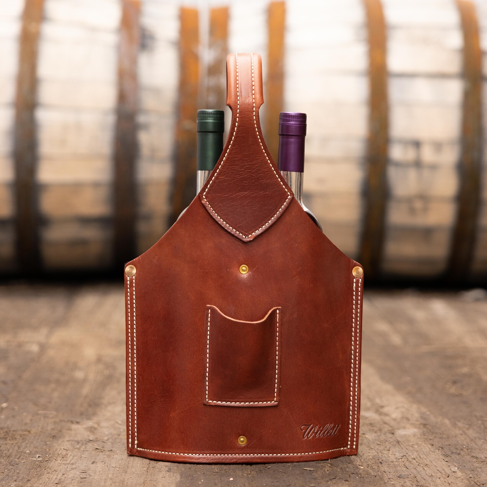 Handcrafted Leather Double Barrel Bottle Bag
