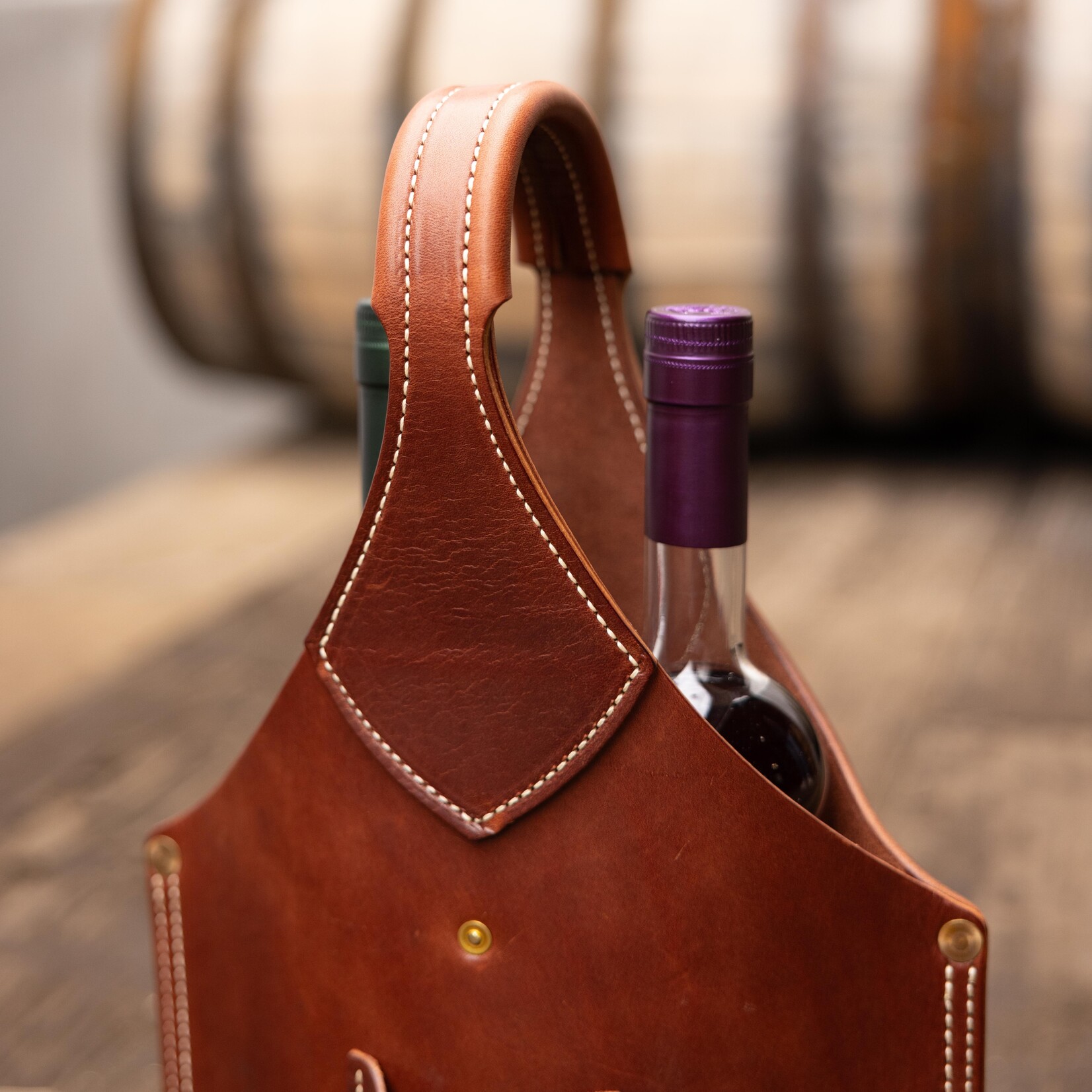 Handcrafted Leather Double Barrel Bottle Bag