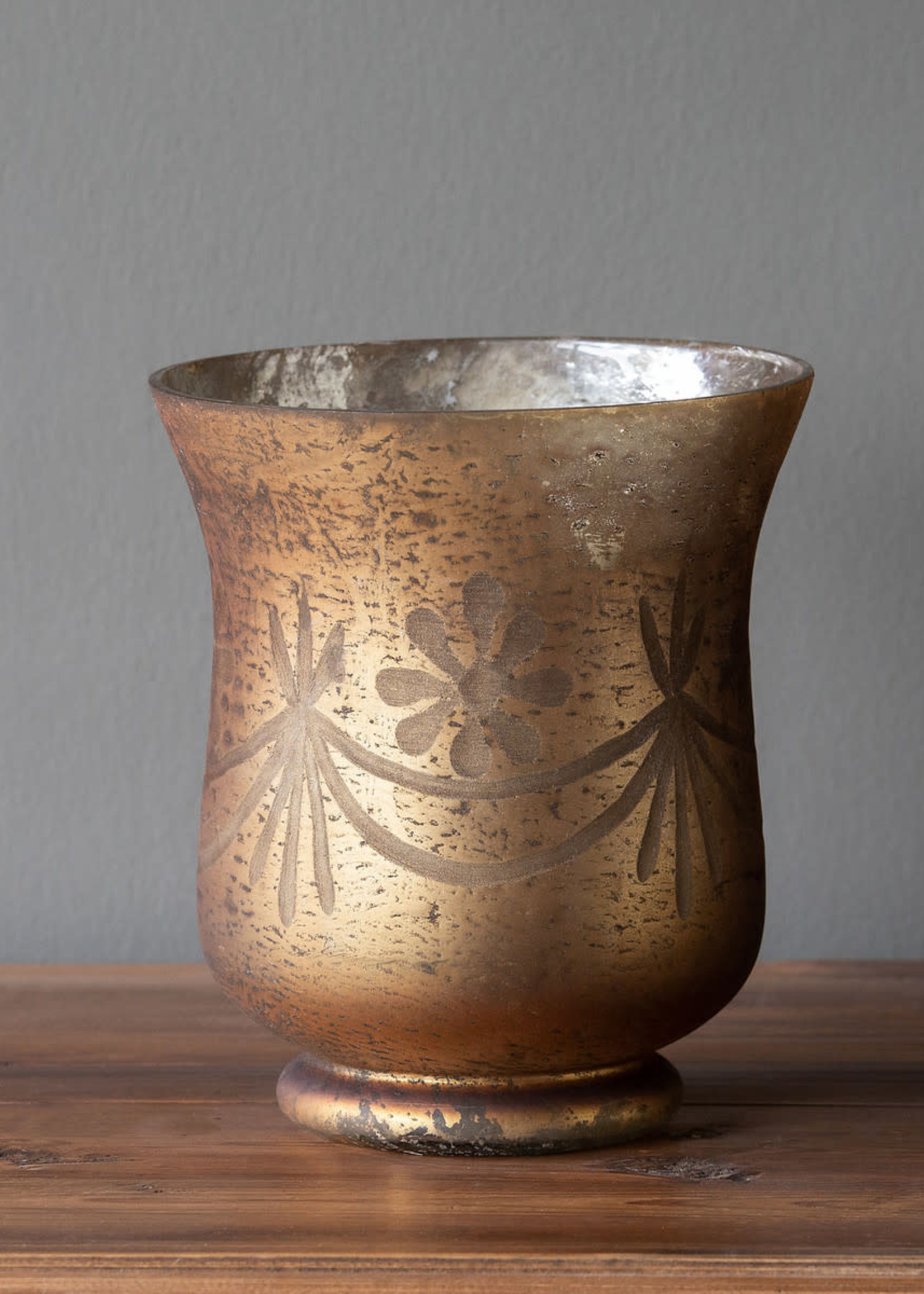 Design Decor Antique Bronze Etched Pattern Hurricane, Medium