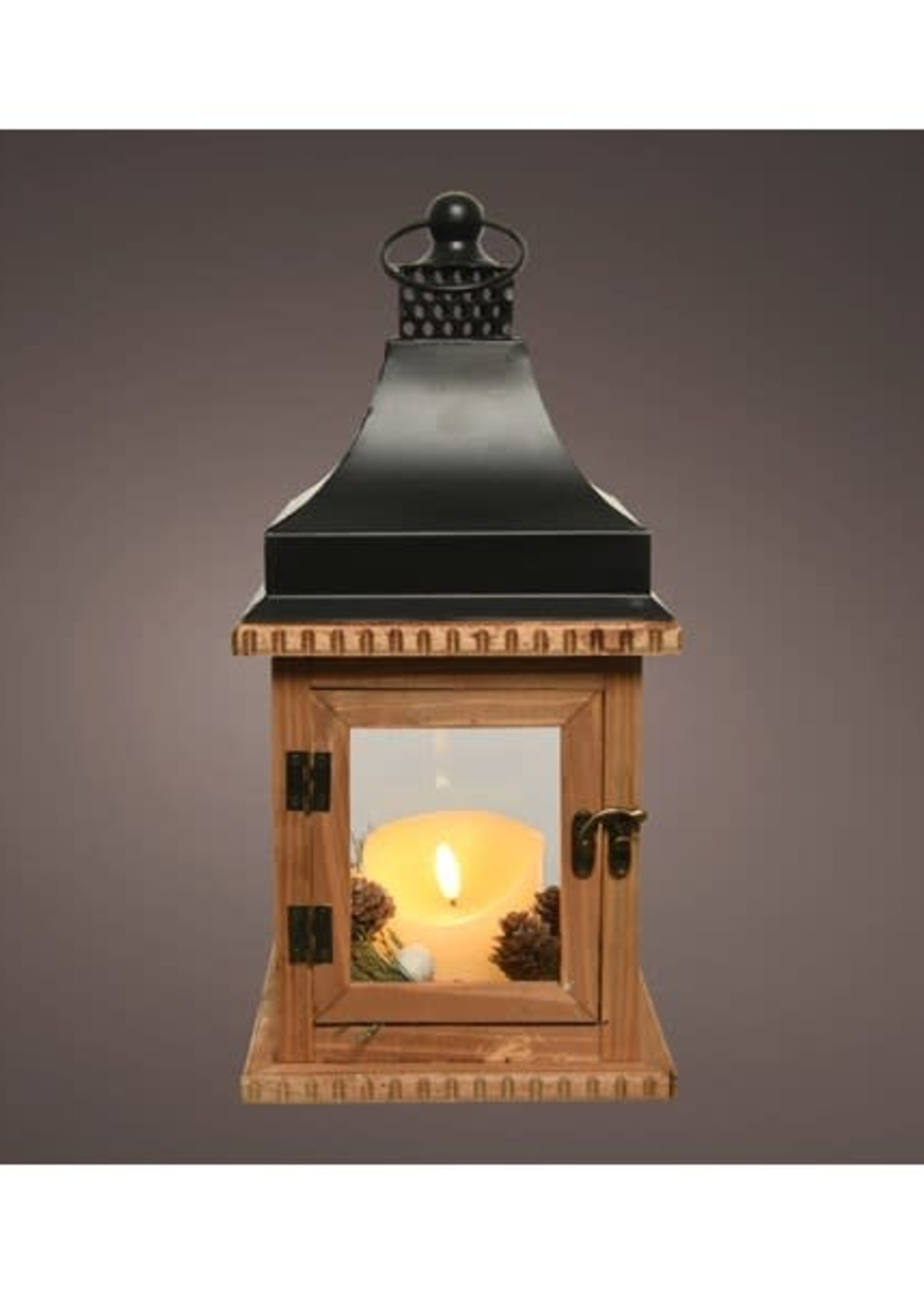 Design Decor LED lantern wood fire flame effect BO indoor