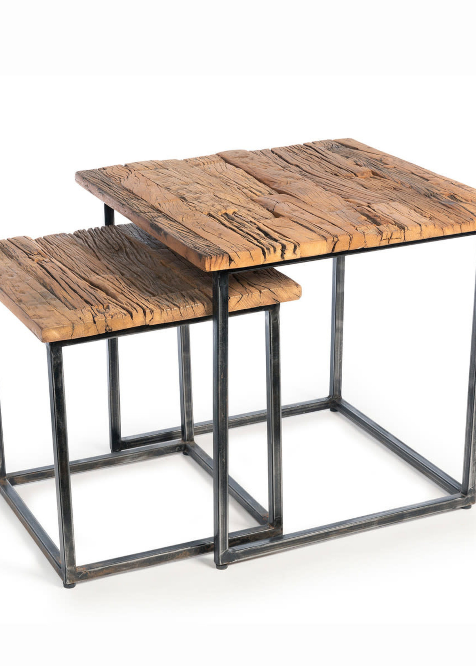 Design Decor Railway Wood and Iron Nested Side Tables