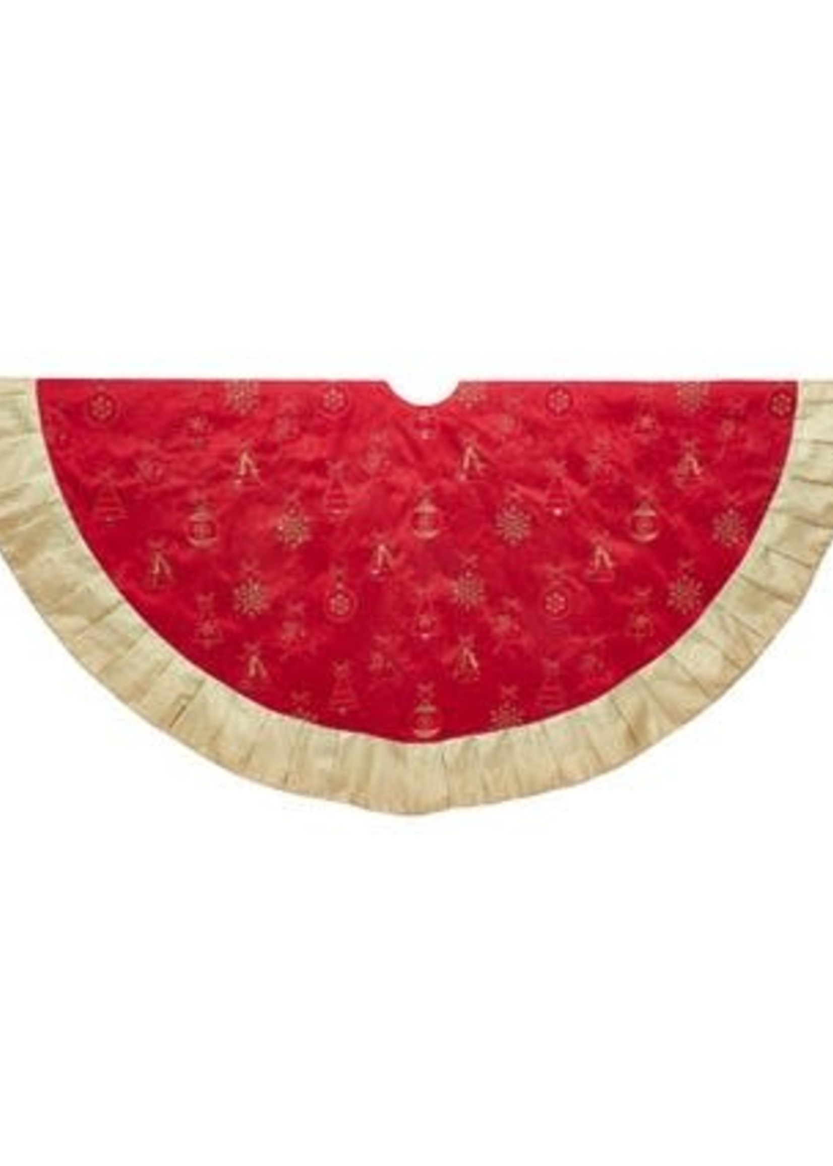 60" Red With Gold Embroidered Ornaments Tree Skirt