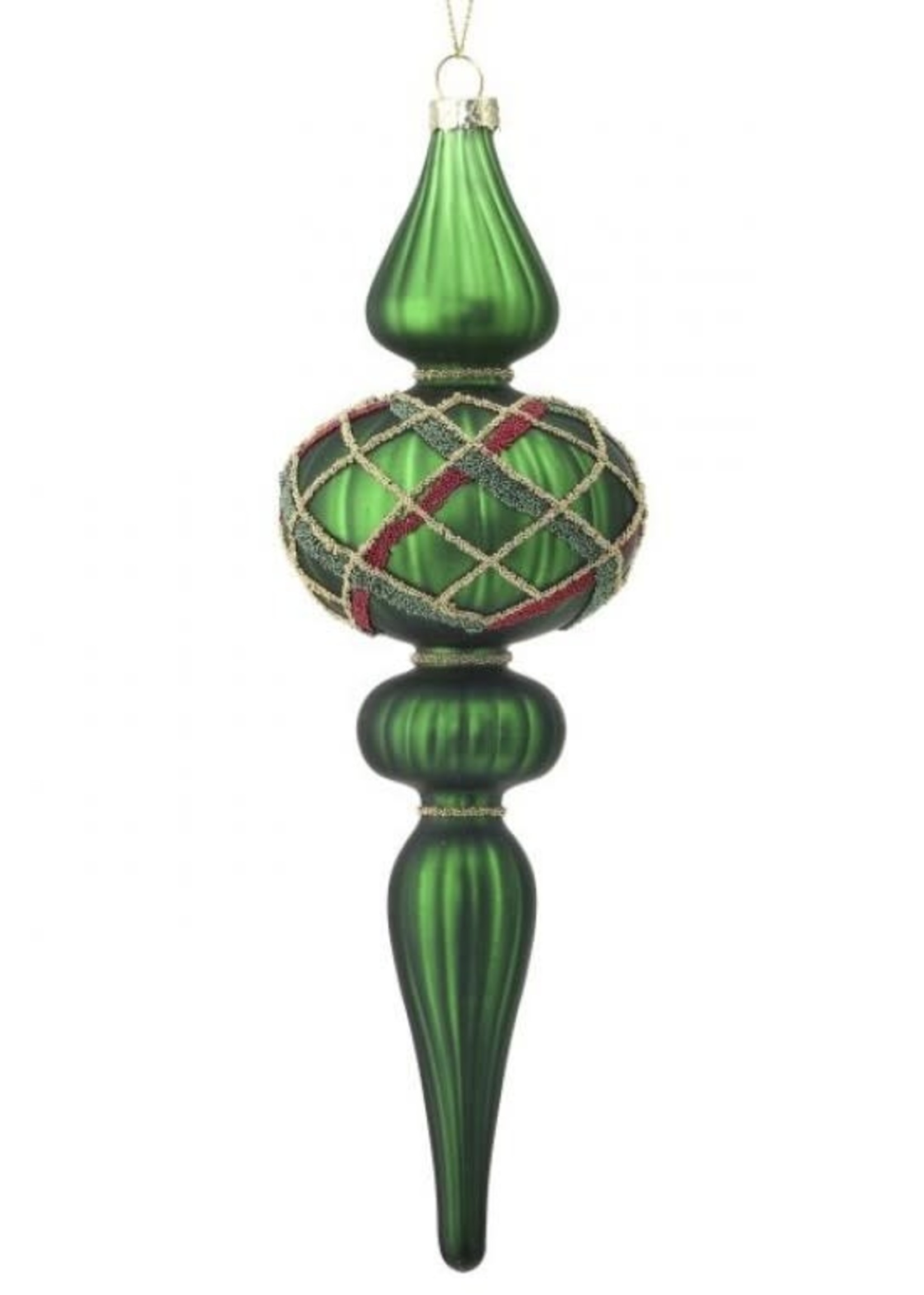 Design Decor 9" Mercury Glass Beaded Plaid Finial Ornament Green