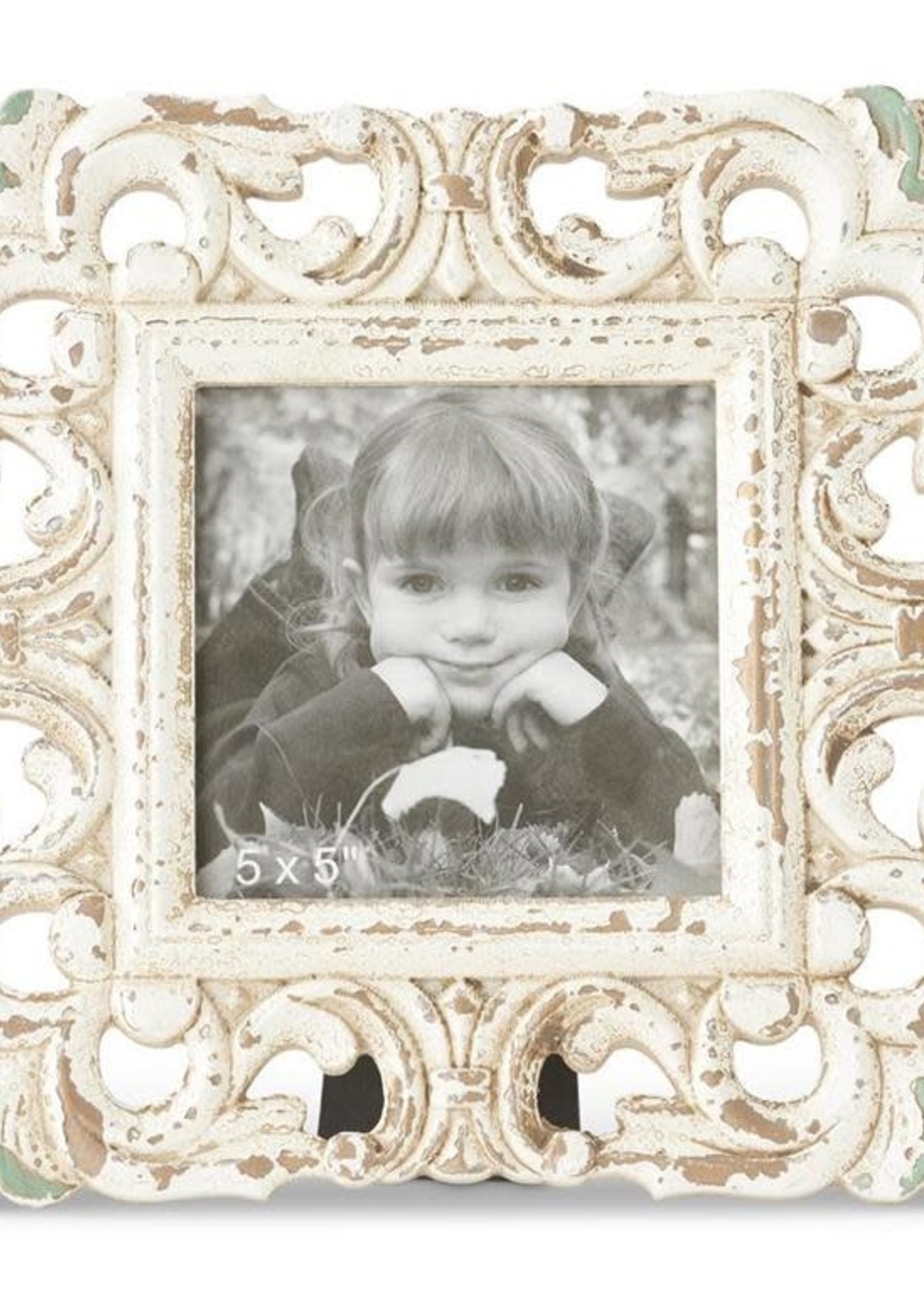 Design Decor 9.5 Inch Square Whitewashed Carved Photo Frame