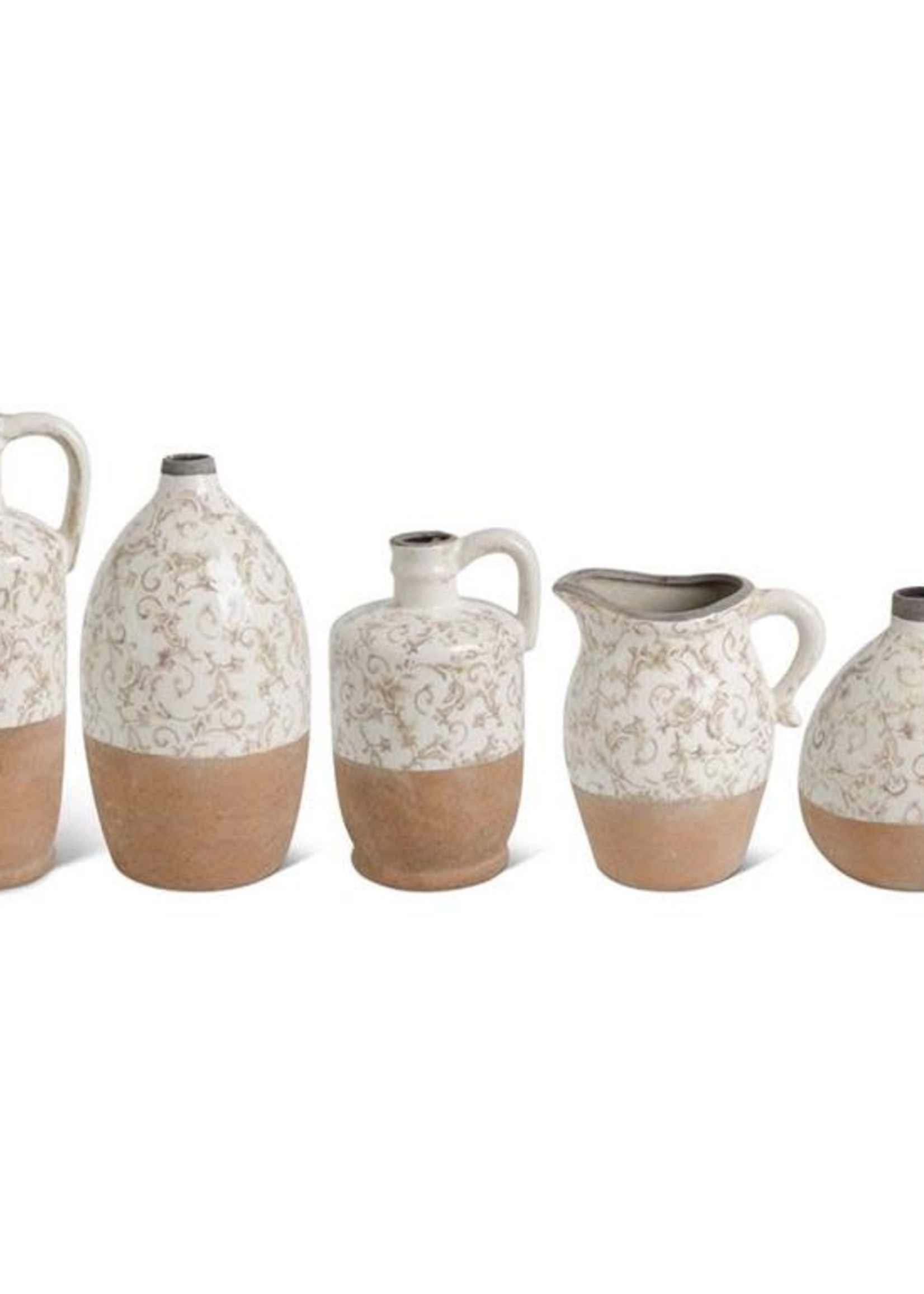 Design Decor Cream Ceramic Vase w/Tan Floral Pattern Extra Tall
