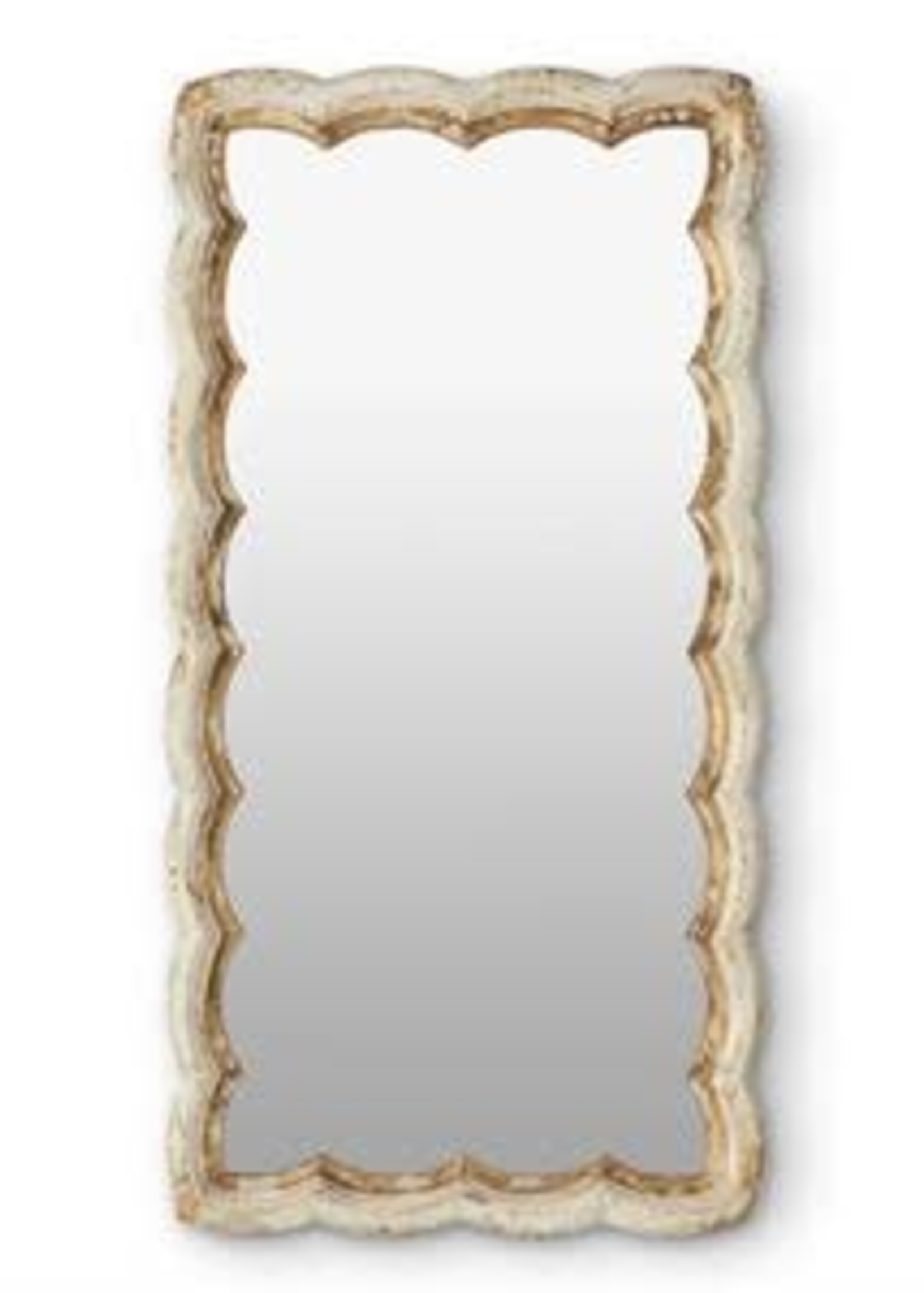 Design Decor 39.25H X 20.25W X 1.5H Rectangular Cream & Gold Scalloped Wood Mirror