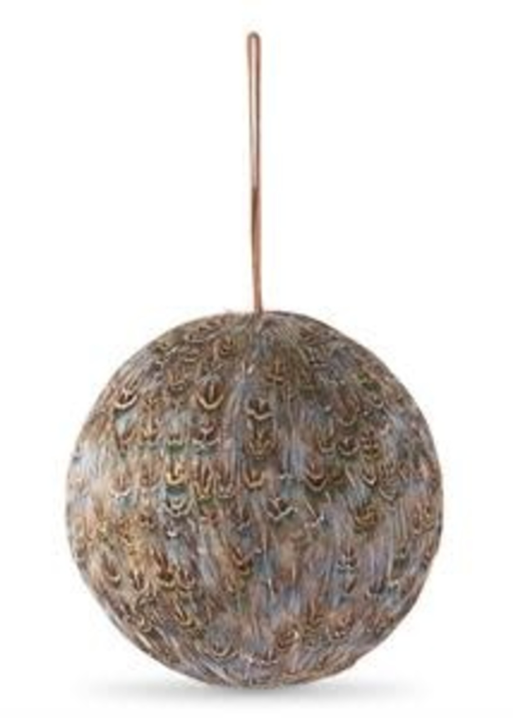 Design Decor 5.5 Inch Brown Tan & Blue Feather Ball Ornament