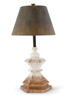 Design Decor 28 Inch Distressed White Carved Wood Lamp w/Metal Shade