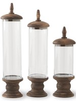 Design Decor Glass Cylinder Container w/Brown Wood Base Tall