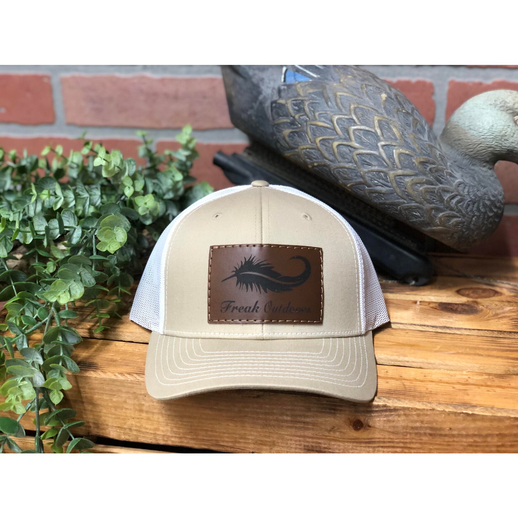 Duck Curl Feather Trucker Hat Khaki/Brown