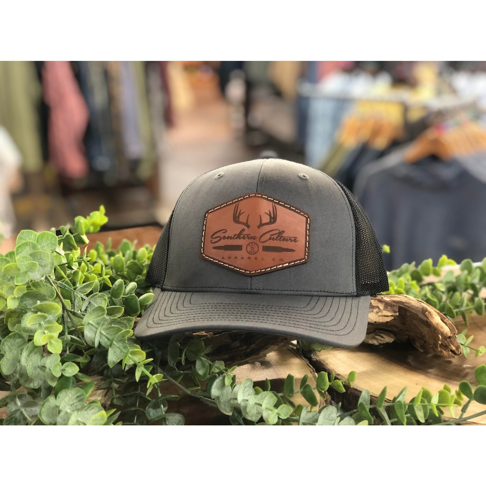 Southern Culture Southern Culture Antlers & Bullet Dark Leather Patch Snapback Hat