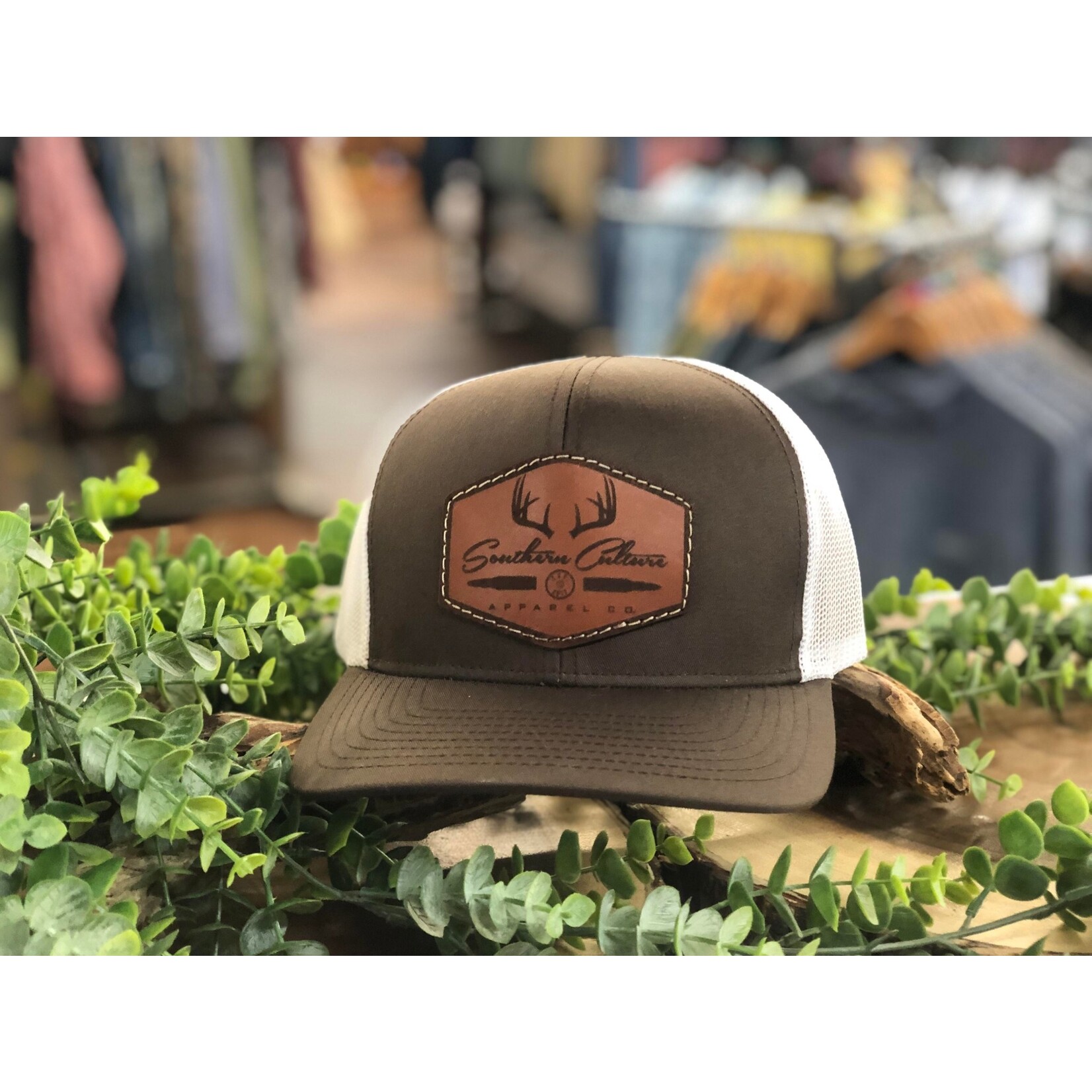 Southern Culture Southern Culture Antlers & Bullet Dark Leather Patch Snapback Hat