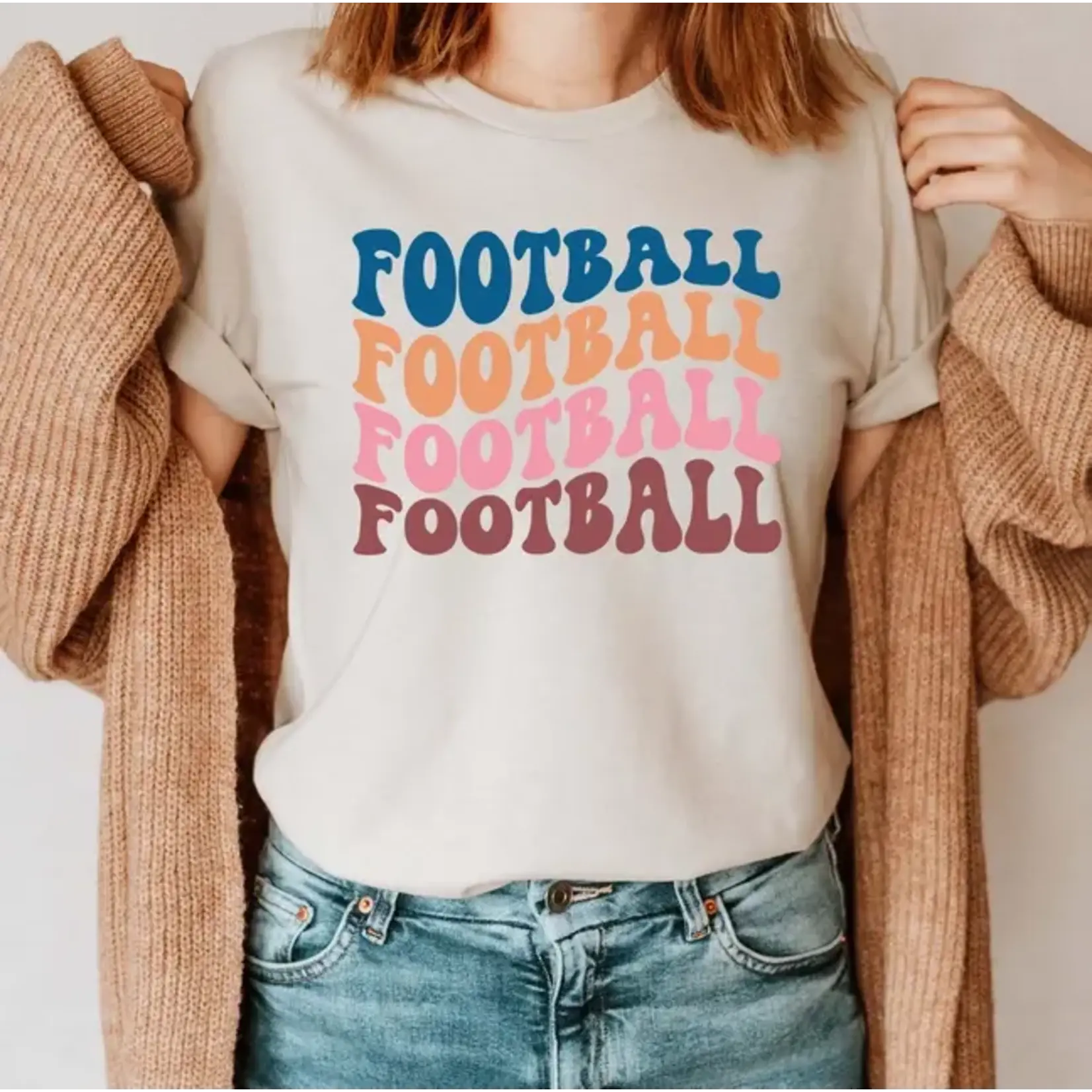 FAIRE Women's Graphic TEE'S Gameday Women's Football Wavy Repeat Graphic S/S TEE Shirt